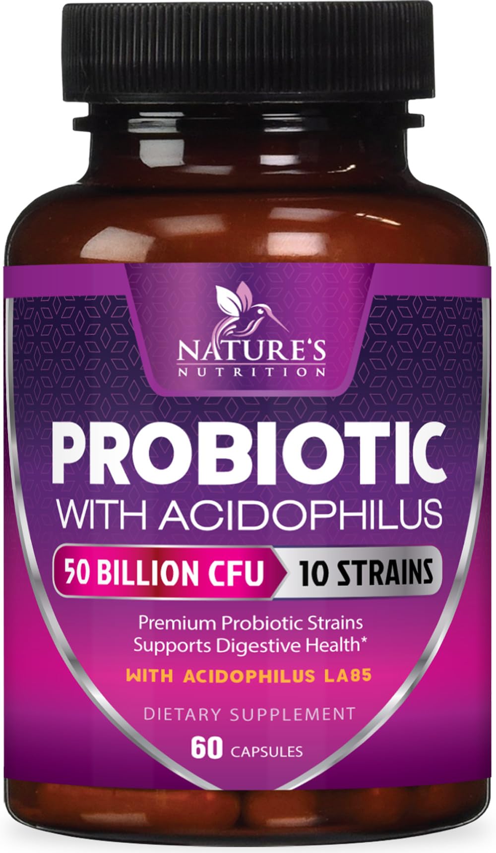 Probiotics 50 Billion CFU per Serving - 10 Strains + Prebiotics - Digestive Health, Gut & Immune Support - Supports Occasional Constipation, Gas & Bloating for Women & Men Shelf Stable - 60 Capsules Nature's Nutrition uk supplements