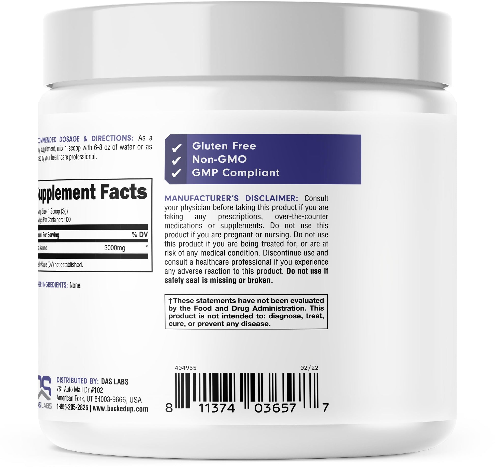 Bucked Up Beta Alanine 300mg Powder, Non-GMO, Gluten-Free, Unflavored (100 Servings) Bucked Up uk supplements