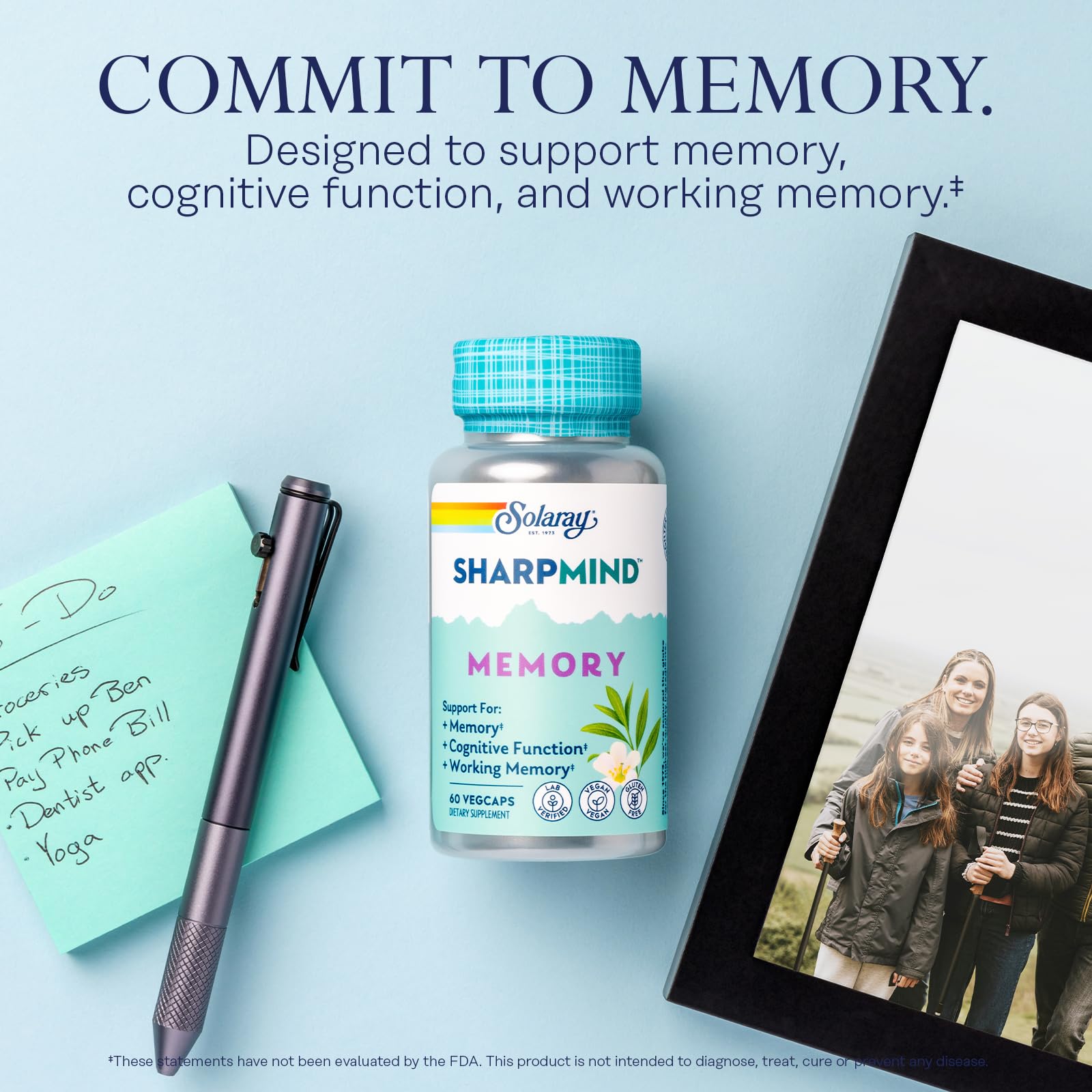 SOLARAY SharpMind Memory Formula - Brain Supplements for Memory and Focus - Cognivia, Gotu Kola & Chaga Mushroom Supplement - Ginkgo Biloba Alternative - 60-Day Guarantee - 30 Servings, 60 VegCaps SOLARAY uk supplements