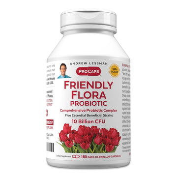 ANDREW LESSMAN Friendly Flora Probiotic 180 Capsules - 10 Billion CFU, Comprehensive Blend of Five Probiotic Strains, Powerful Immune and Digestive Support. Probiotics for Women or Men ANDREW LESSMAN uk supplements