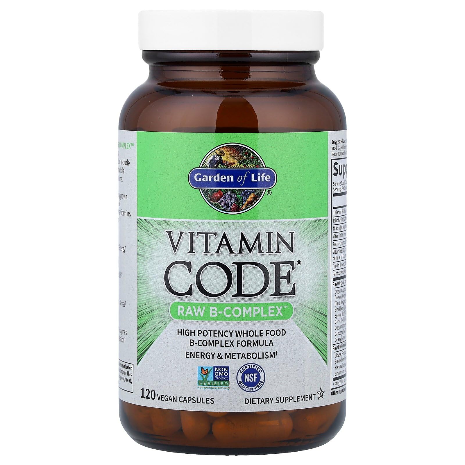 Garden of Life Vitamin B Complex, 120 Vegan Capsules, High Potency Vitamins for Energy & Metabolism with B6, Folate & B12