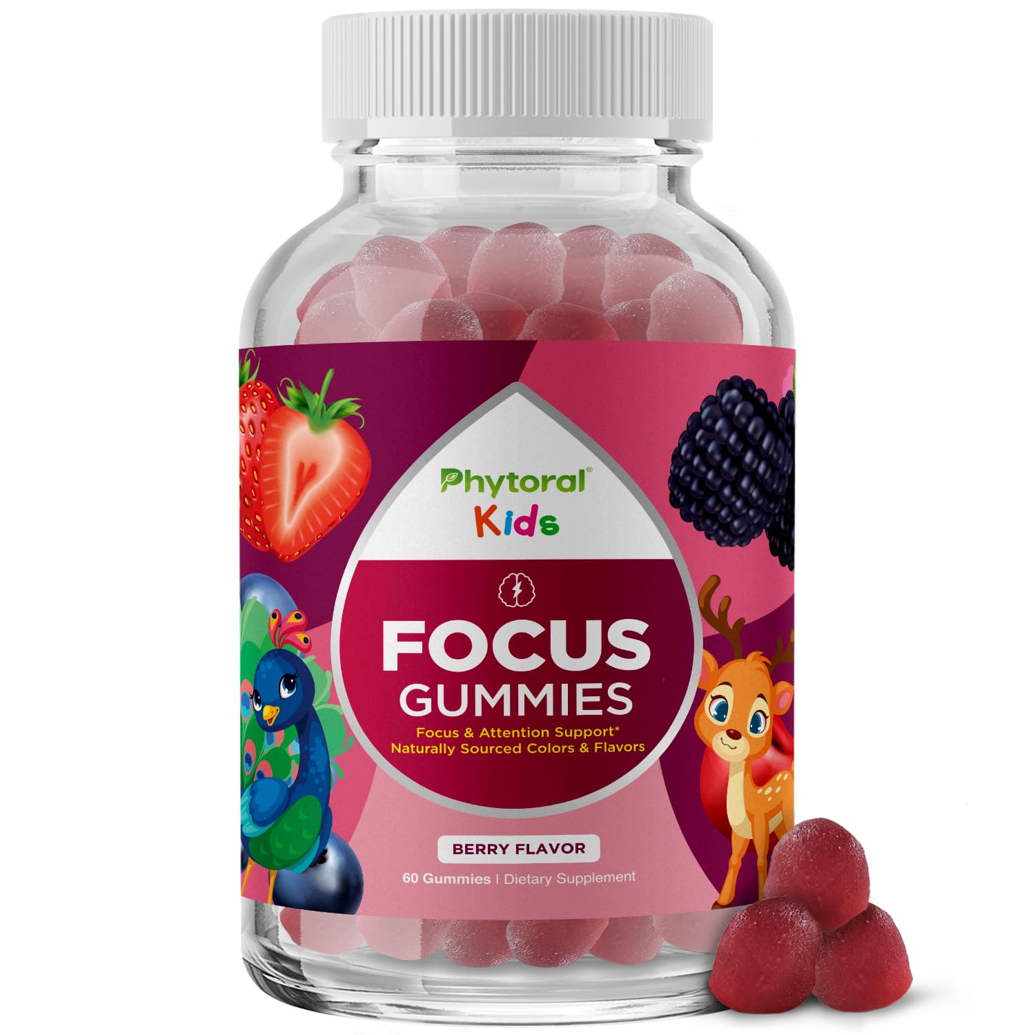 Phytoral Vegan Kids Focus Gummies - Potent Chewable Brain Support for Children - Enhances Concentration & Memory - Calming Supplements & Focus Gummies for Kids - Non-GMO & Gluten-Free - 60 Count Phytoral uk supplements