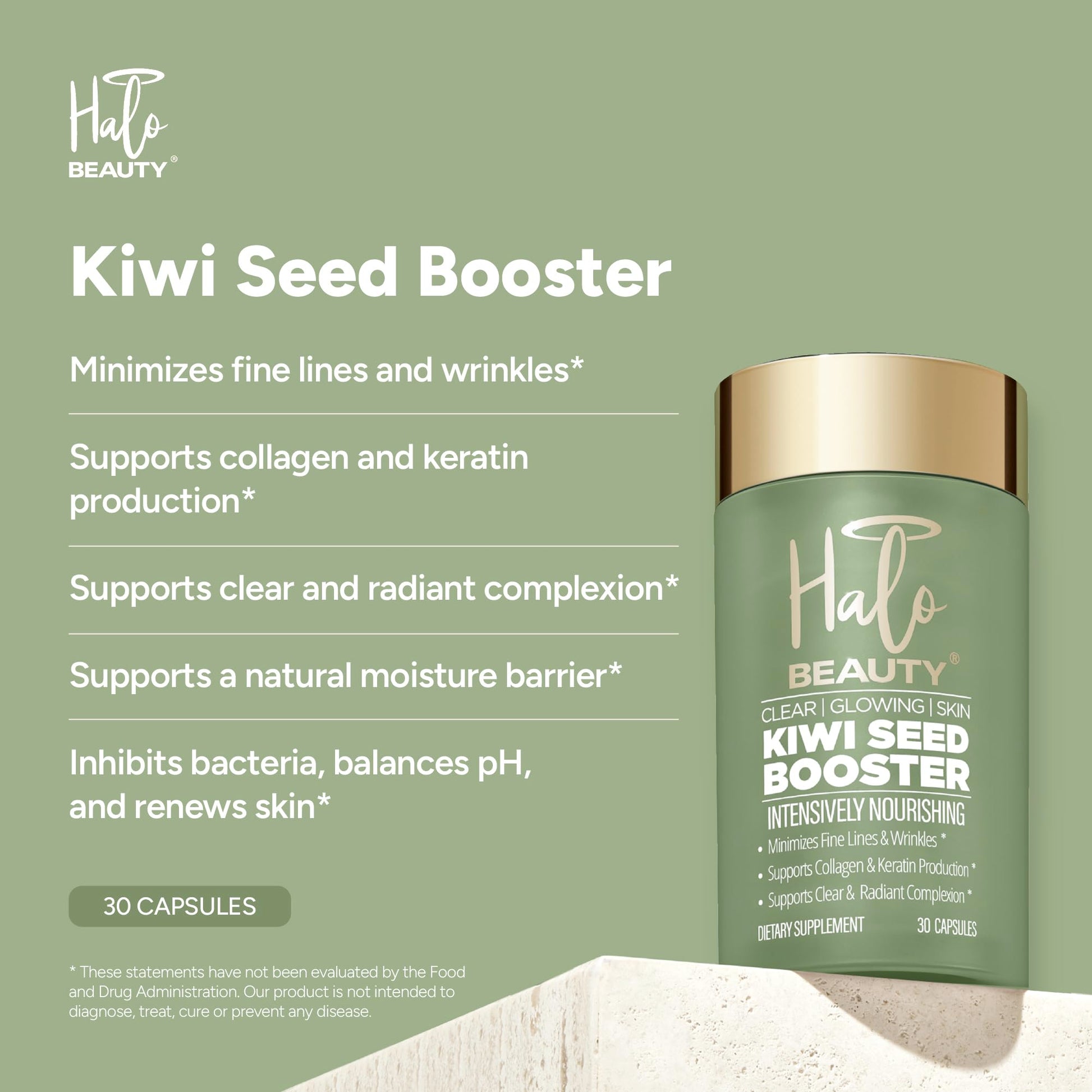 Halo Beauty Kiwi Seed Booster Skin Supplement Refill Pack | Anti-Aging Hydration & Glowing Skin Support with Kiwi Seed, Vitamin C, D3 & Zinc | Vegan Collagen Support Capsules | 1-Month Supply Halo Beauty uk supplements