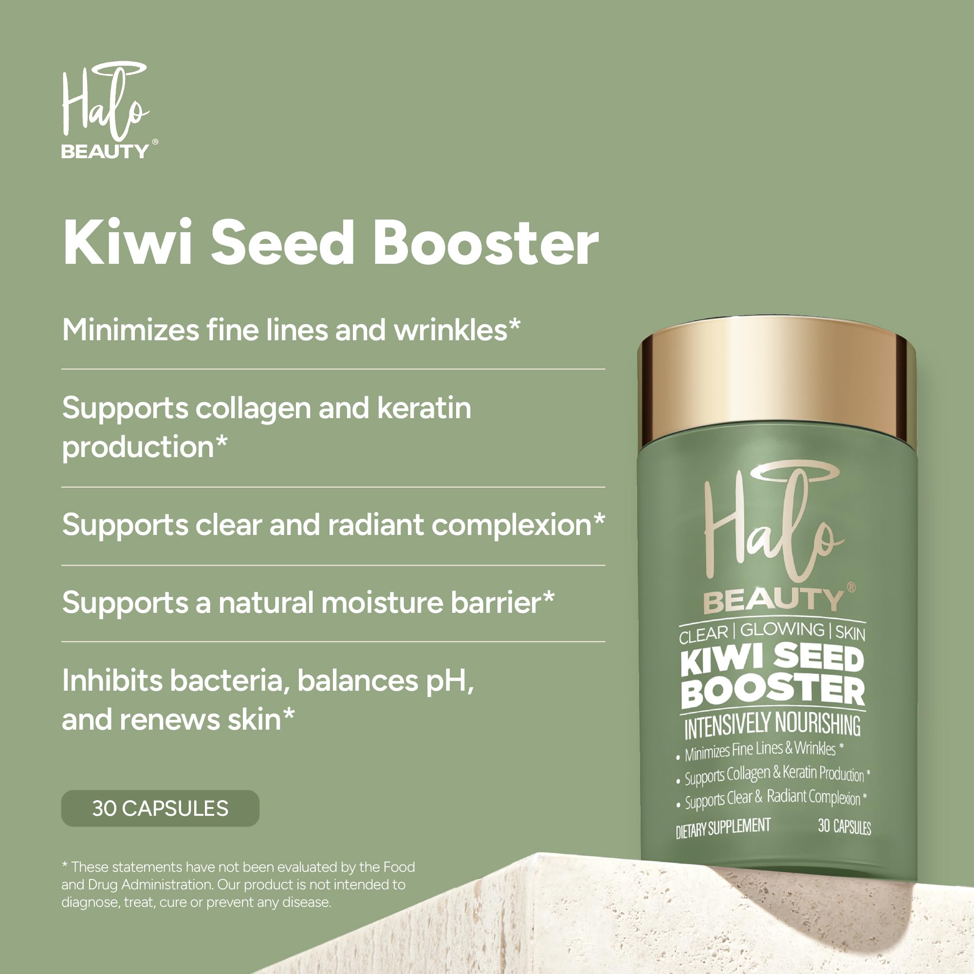 Halo Beauty Kiwi Seed Booster Skin Supplement Refill Pack | Anti-Aging Hydration & Glowing Skin Support with Kiwi Seed, Vitamin C, D3 & Zinc | Vegan Collagen Support Capsules | 1-Month Supply Halo Beauty uk supplements