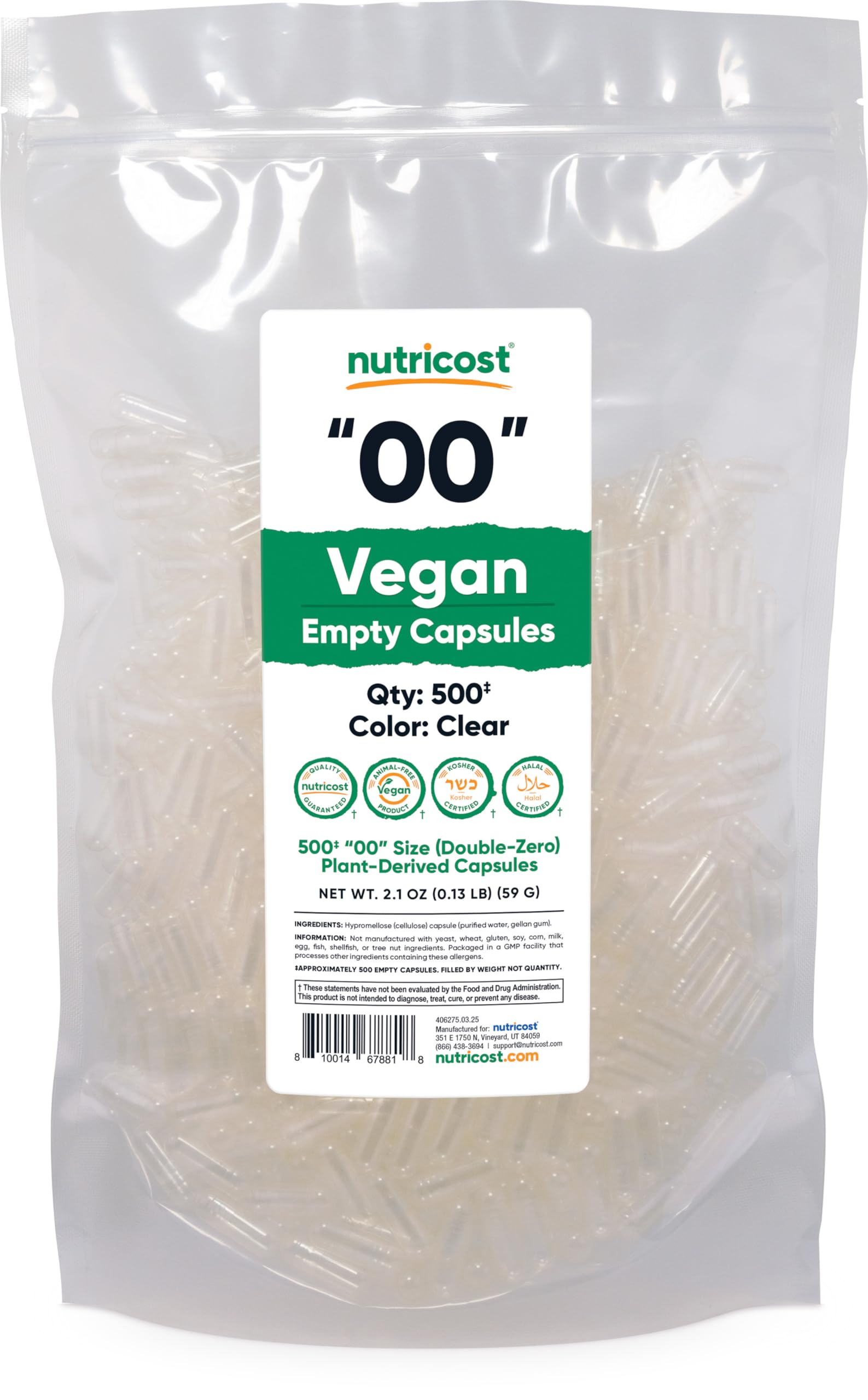 Nutricost Empty Capsules Size 00 Vegan - 500 Clear Empty Plant-Based Capsules - Kosher Certified, Halal Certified, Non-GMO, Soy Free, Gluten Free, Vegetarian Nutricost uk supplements