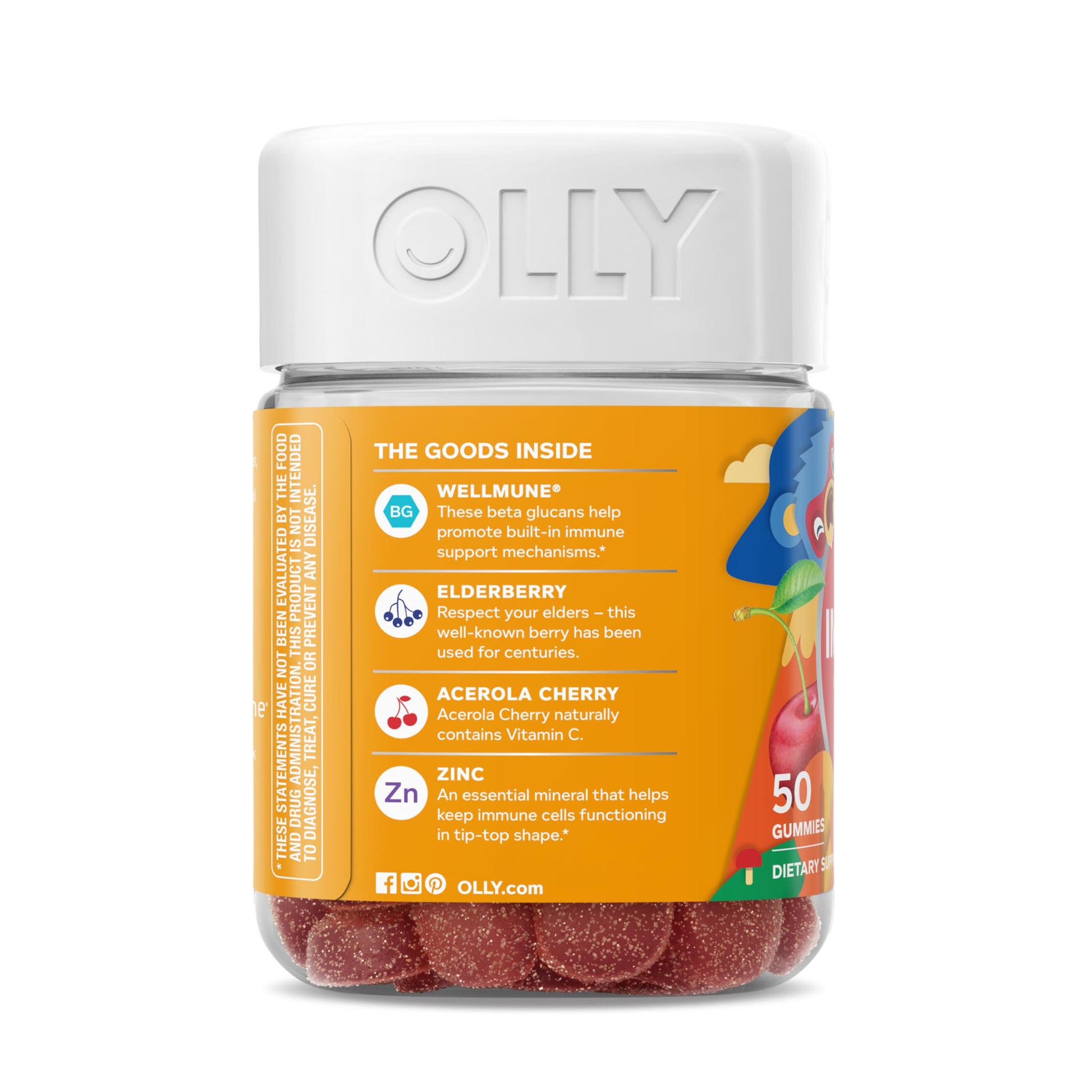 OLLY Kids Immunity Gummy, Immune Support, Wellmune, Elderberry, Vitamin C, Zinc, Chewable Supplement, Cherry - 50 Count OLLY uk supplements