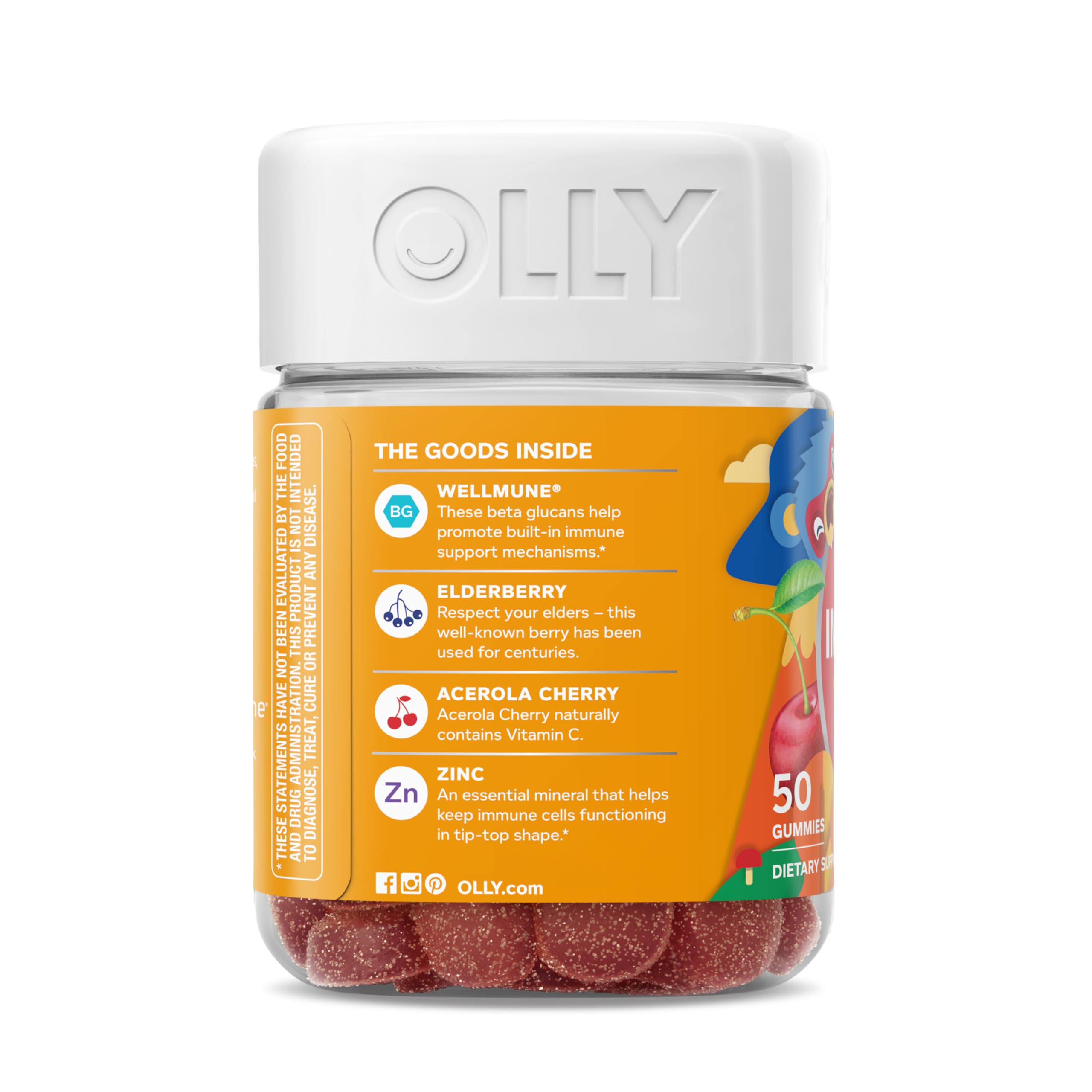 OLLY Kids Immunity Gummy, Immune Support, Wellmune, Elderberry, Vitamin C, Zinc, Chewable Supplement, Cherry - 50 Count OLLY uk supplements