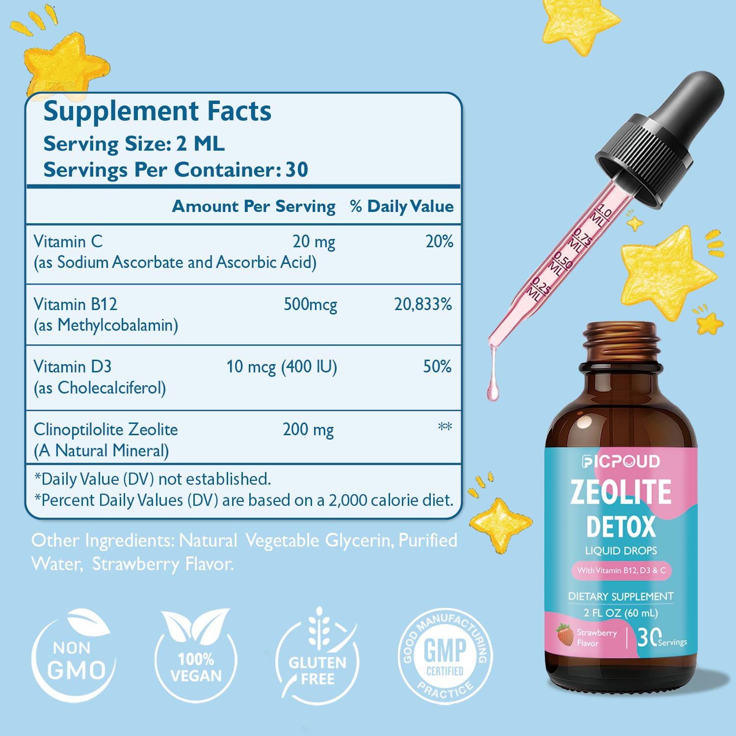 Ficpoud Zeolite Detox for Kids & Adults – Pure Zeolite clinoptilolite Liquid Drops with Vitamin B12, C & D3 – Gentle Daily Cleanse for Gut, Immune, Energy & Speech Support, Strawberry Flavor, 2 Fl Oz Ficpoud uk supplements