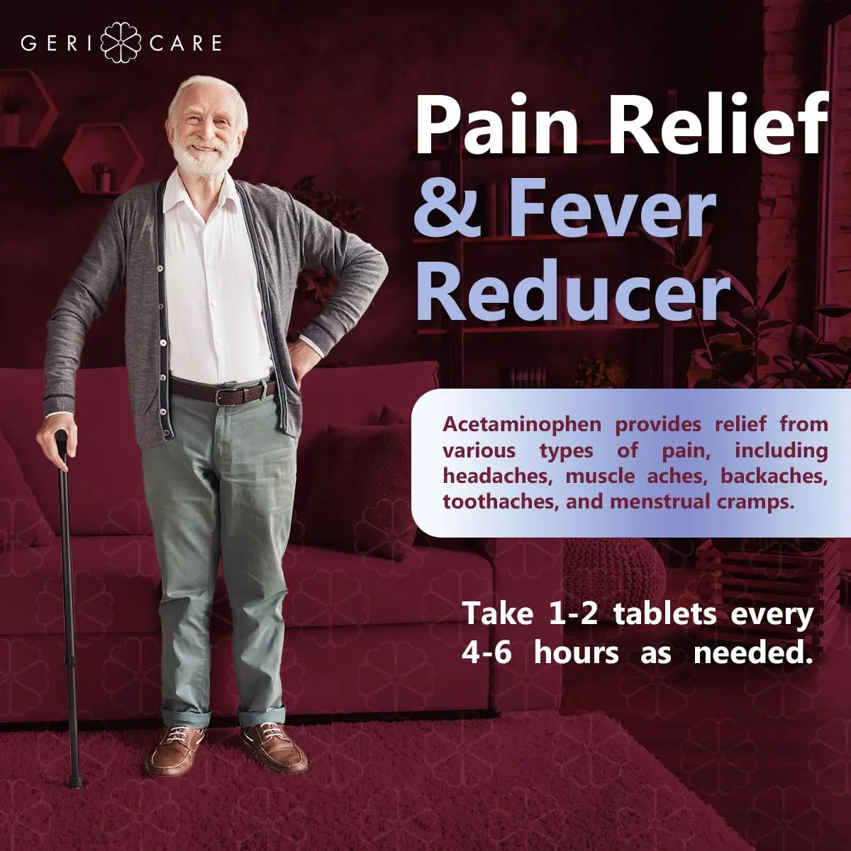 GeriCare Extra Strength Acetaminophen Pain Relief Fever Reducer Tablets, Strength 500mg Tablet | Joint, Muscle, Arthritis, Back Pain, Body Pain Relief, 100 Count (Pack of 2) GeriCare uk supplements