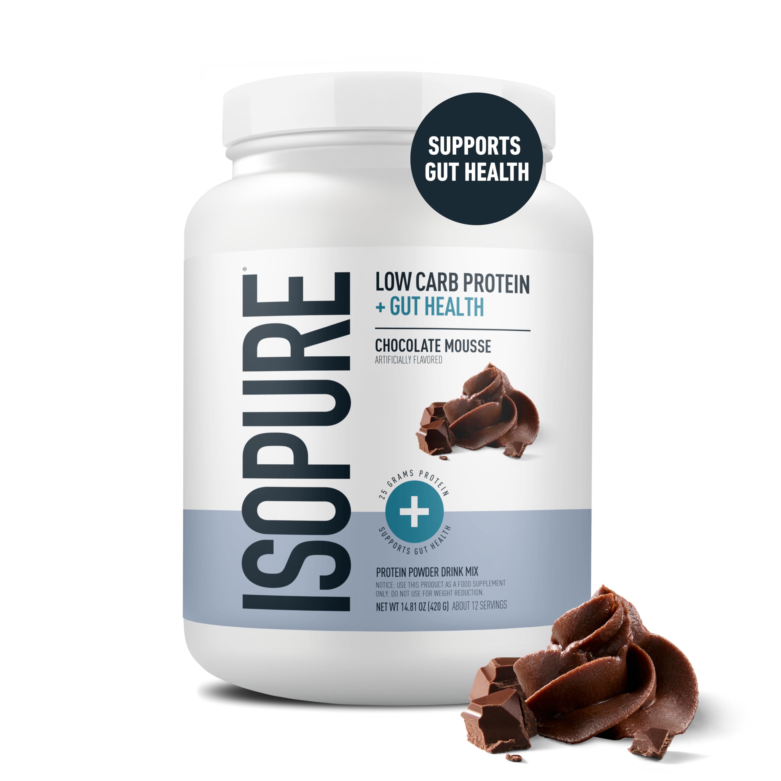 Isopure Protein + Gut Health & Immune Support Powder, Chocolate Mousse, 25g Whey Protein with Prebiotics & Vitamins, 12 Servings (Pack of 1) Isopure uk supplements