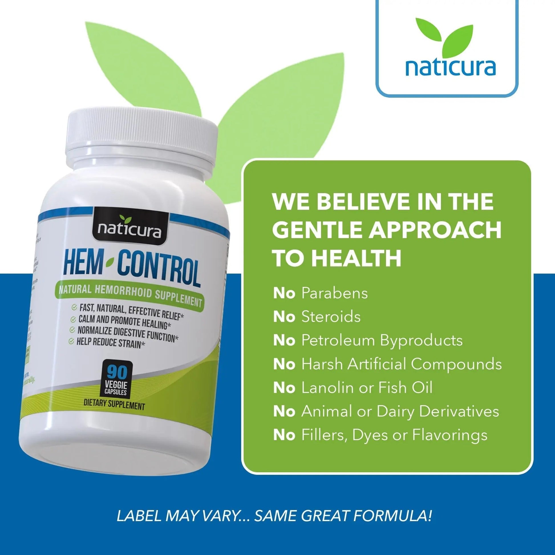 Naticura Hem-Control - Fast Effective Hemorrhoid Treatment Supplement - Powerful Formula to Promote Symptom Relief, Shrinking of Hemorrhoids, Ease Discomfort - 90 Vegan Capsules - Made in USA Naticura uk supplements