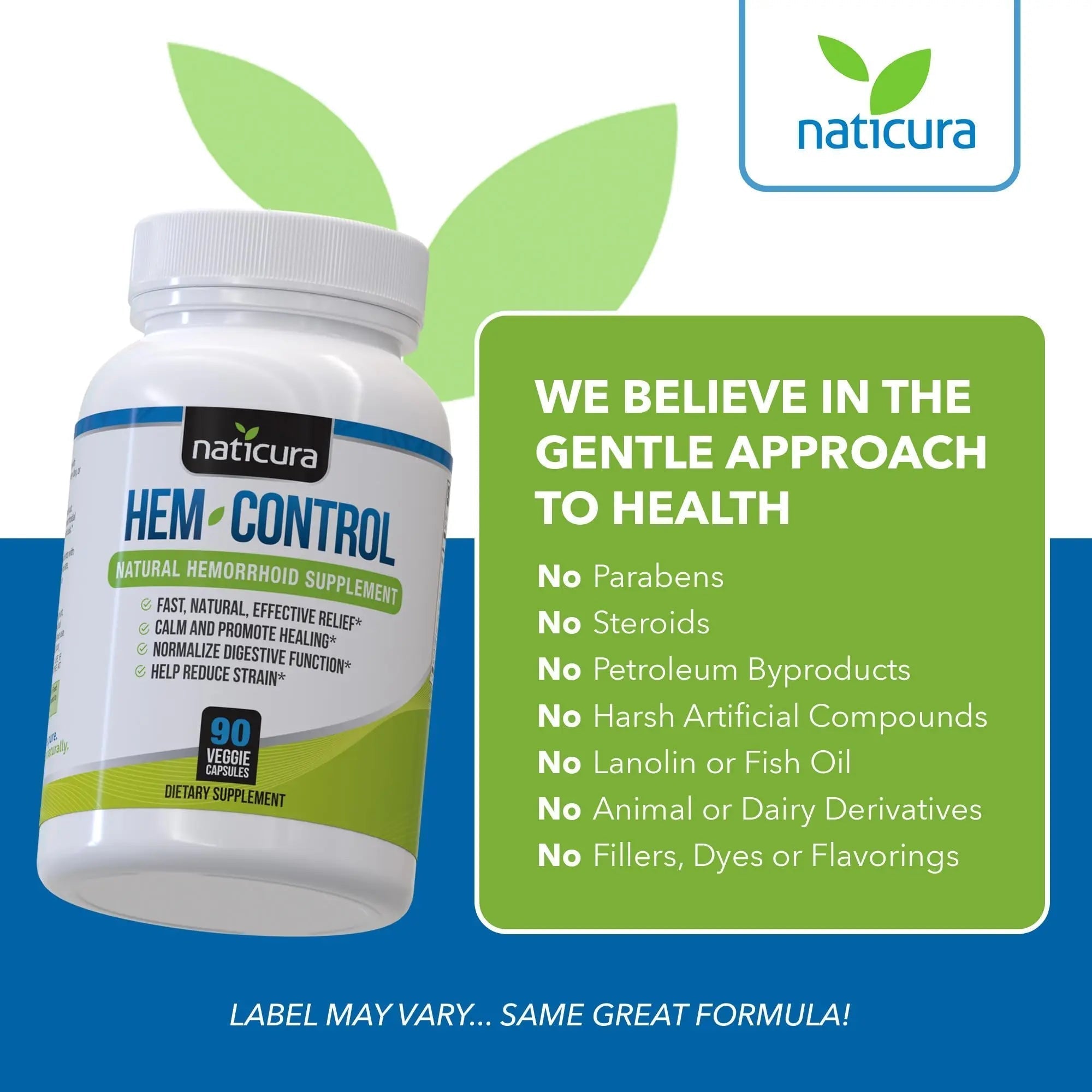 Naticura Hem-Control - Fast Effective Hemorrhoid Treatment Supplement - Powerful Formula to Promote Symptom Relief, Shrinking of Hemorrhoids, Ease Discomfort - 90 Vegan Capsules - Made in USA Naticura uk supplements