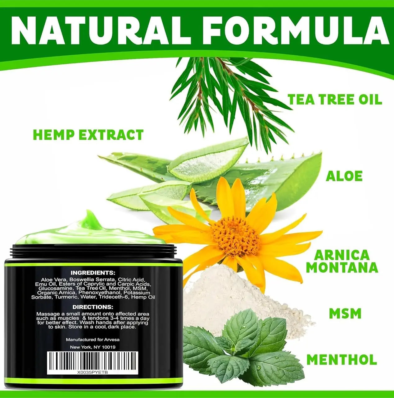 Natural Hemp Cream - Maximum Strength Gel - Hemp Cream with Arnica, MSM, Glucosamine, Menthol, Aloe, Turmeric, Boswellia - Fast Absorption, Non-Greasy, Lightweight - Advanced Formula - 4 oz Arvesa uk supplements