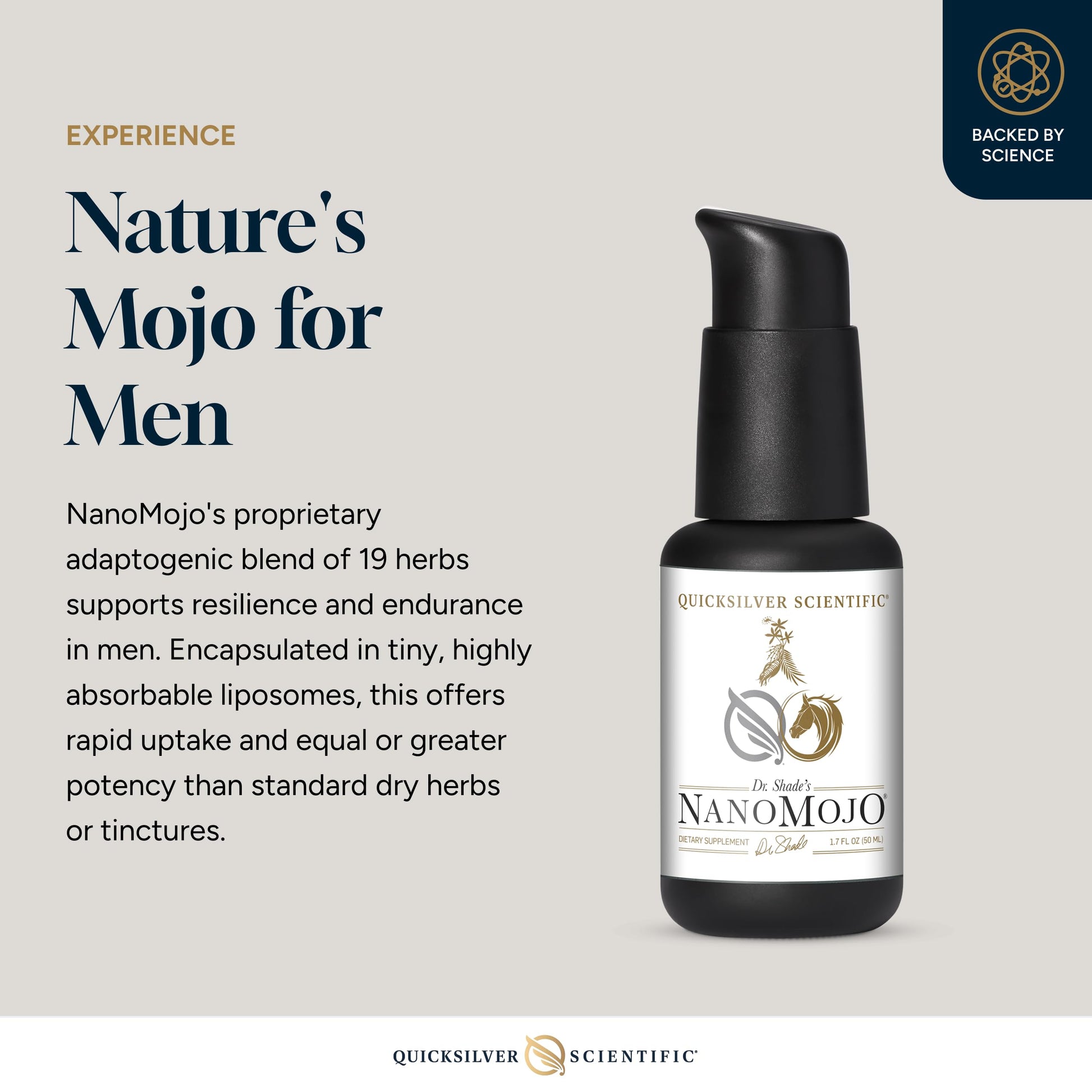Quicksilver Scientific NanoMojo - Male-Specific Endurance Elixir & Energy Boost Support - 19 Herbs Including Epimedium for Men, Rhodiola Extract, Herbal Ginseng, and Adaptogenic Herbs (1.7oz / 50ml) Quicksilver Scientific uk supplements
