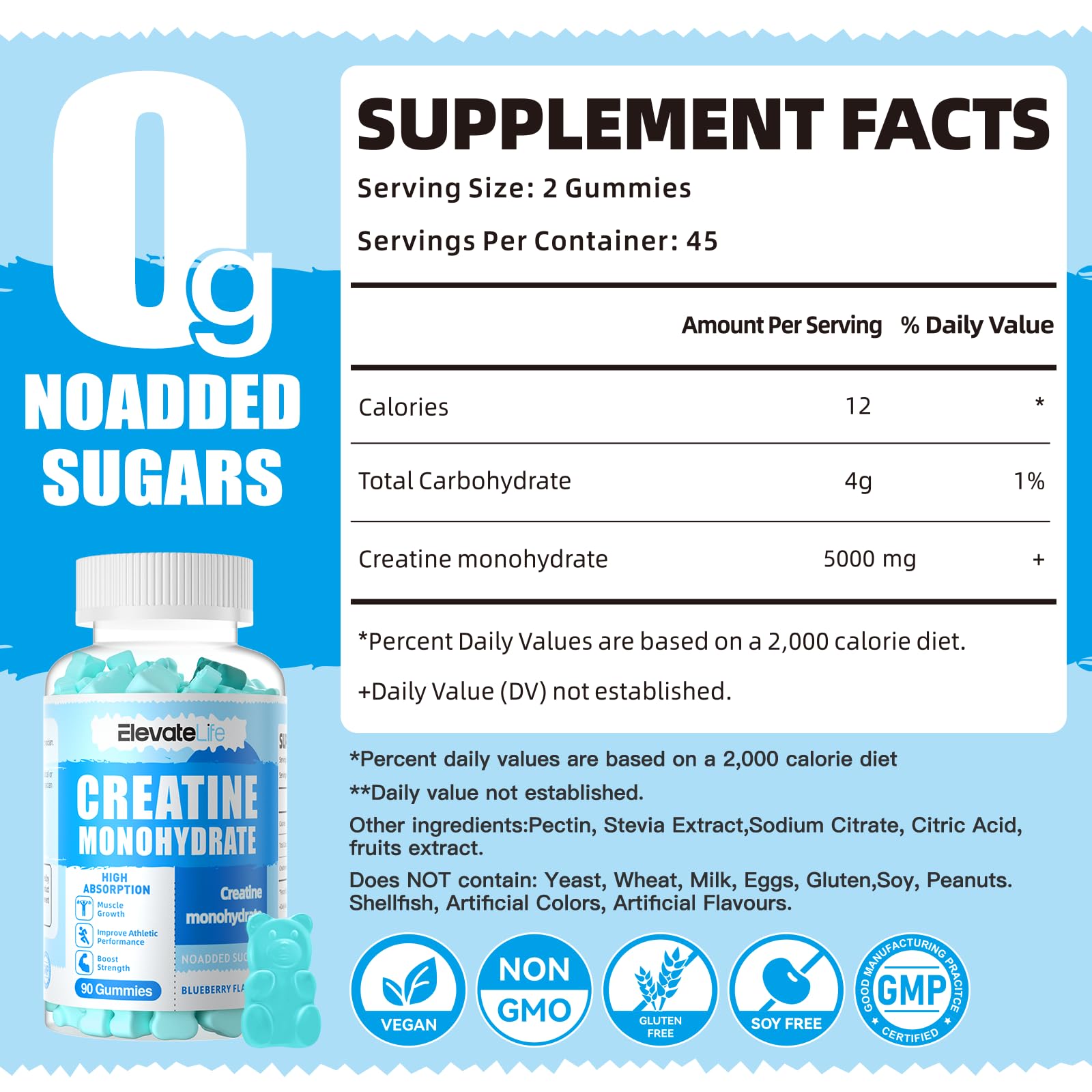 ElevateLife Creatine Monohydrate Gummies 5000mg for Men & Women, Chewables ElevateLife uk supplements