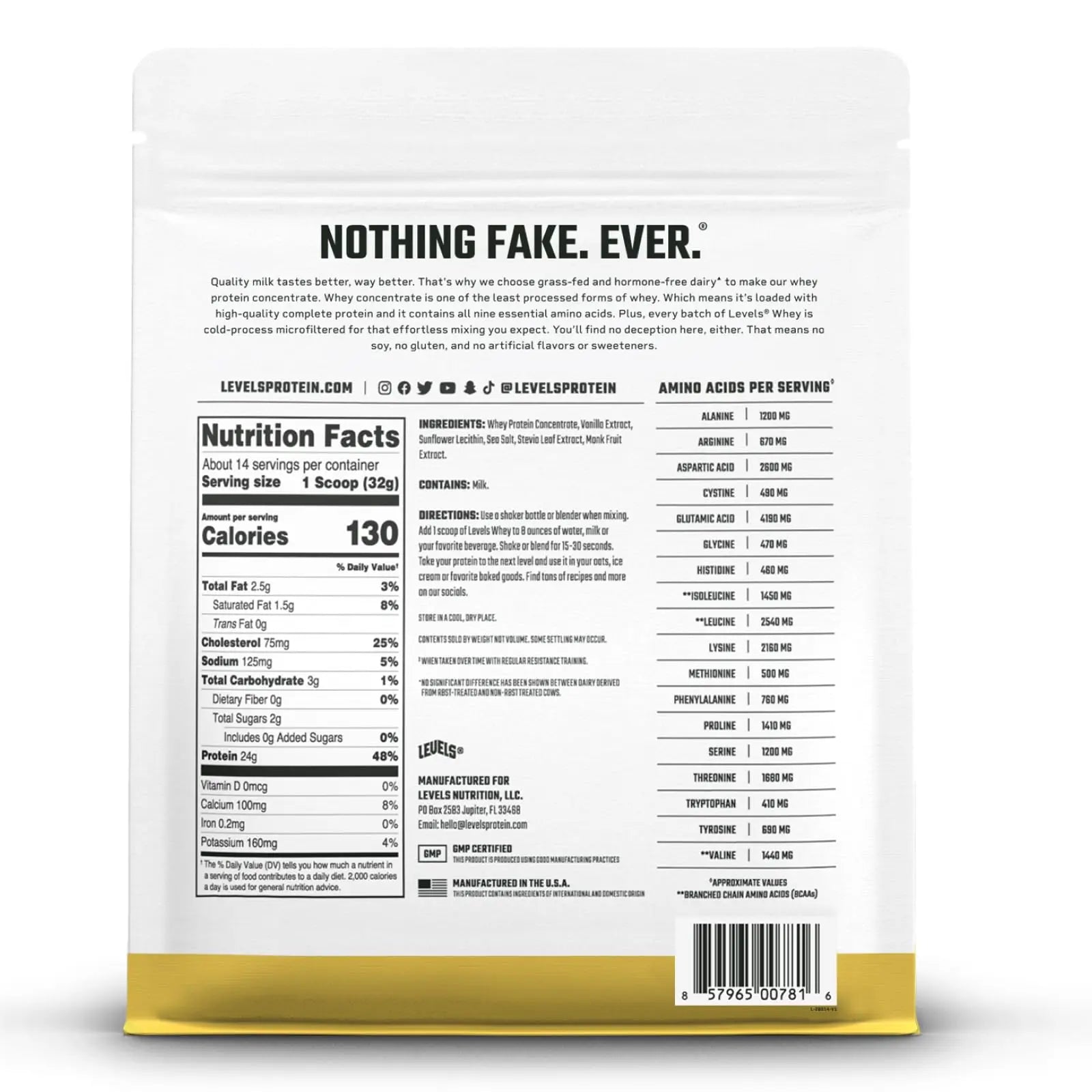 Levels Grass Fed Whey Protein Powder, No Artificials, 24G of Protein, Vanilla Bean, 1LB Levels Nutrition uk supplements