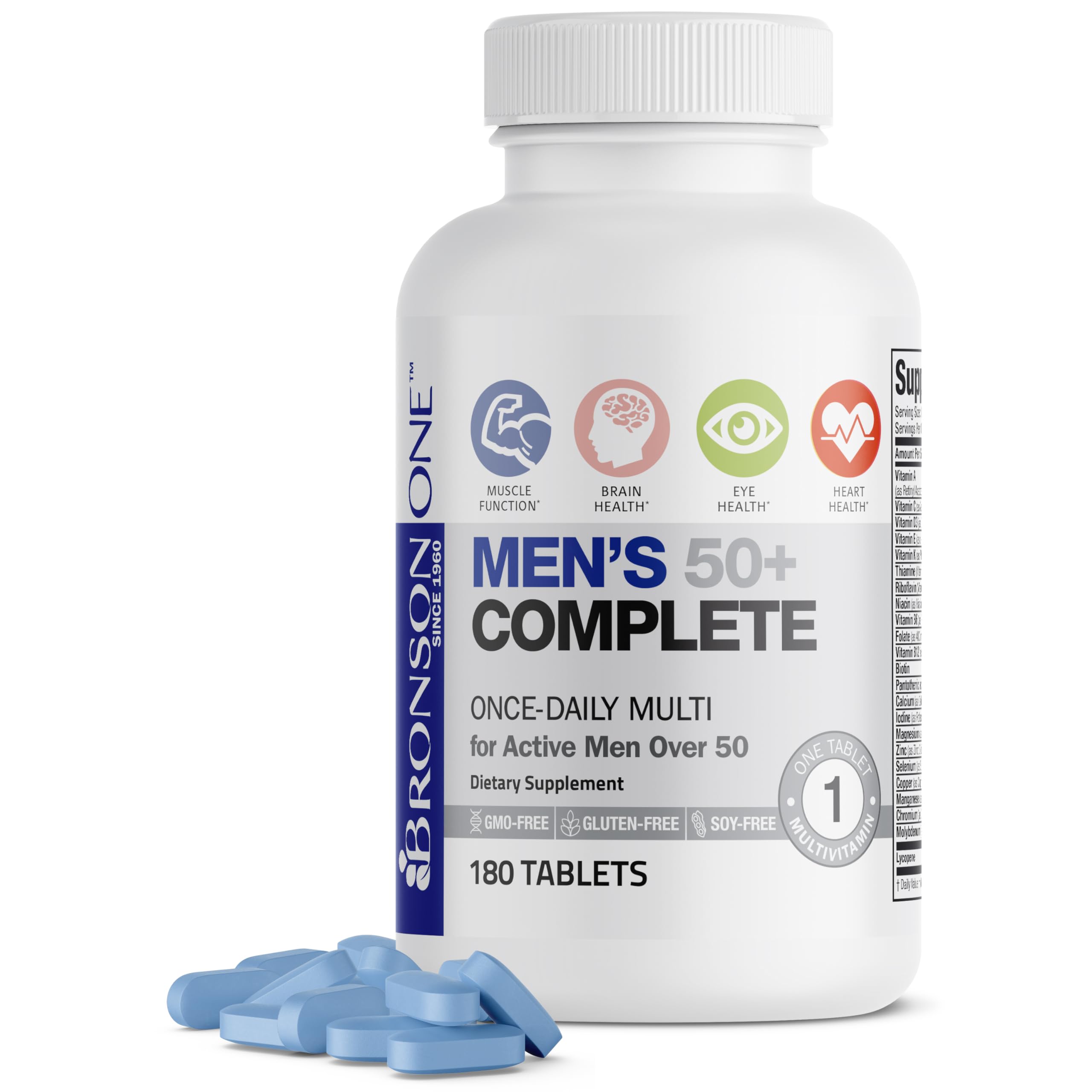 Bronson ONE Daily Mens 50+ Complete Multivitamin Multimineral, 180 Tablets Bronson uk supplements