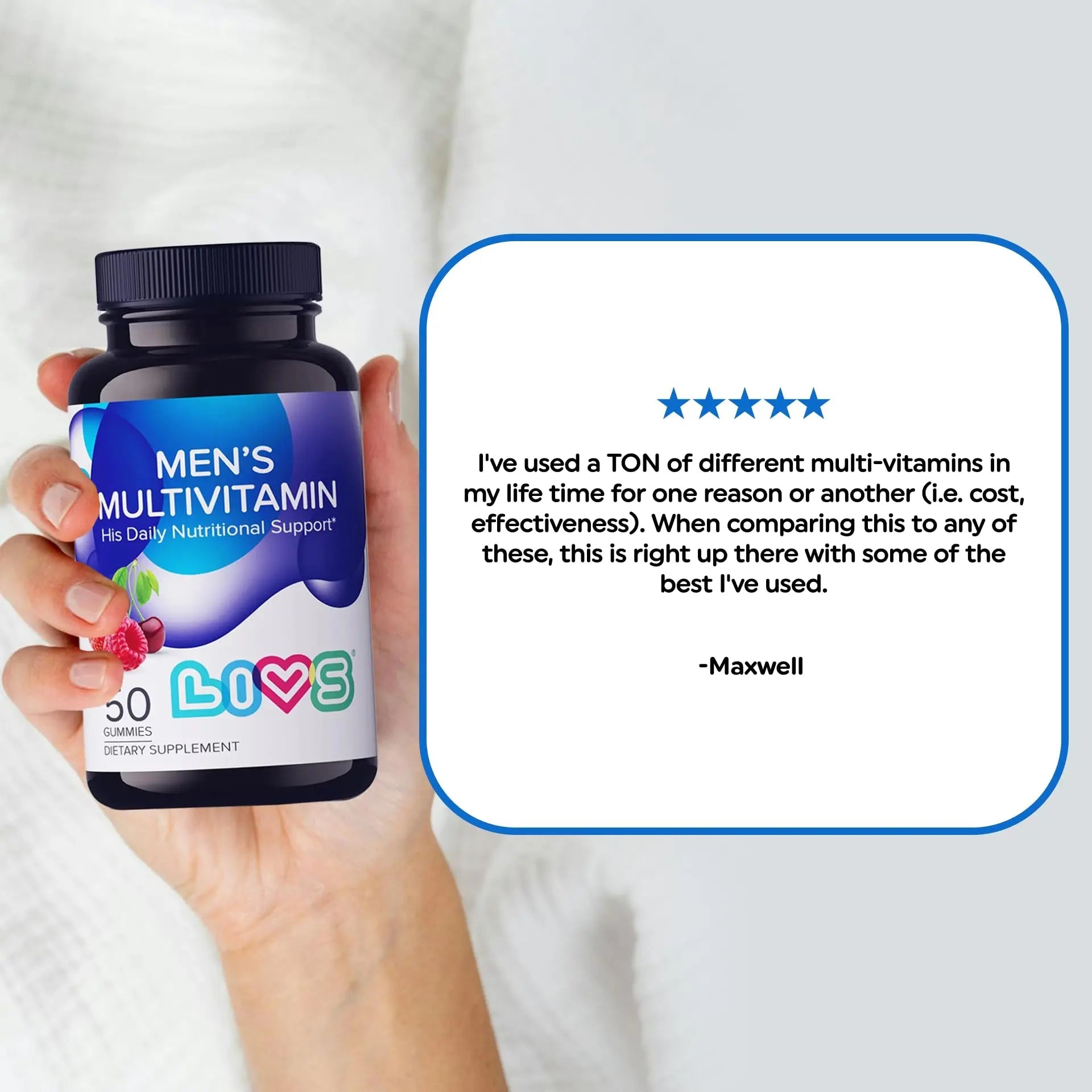 LIVS Men’s Multivitamins Gummies | Chewable Multivitamins for Men Health, Iron & Immune Support | Daily Vitamins with Zinc, Vitamin D3, B12, Biotin & More | LIVS uk supplements