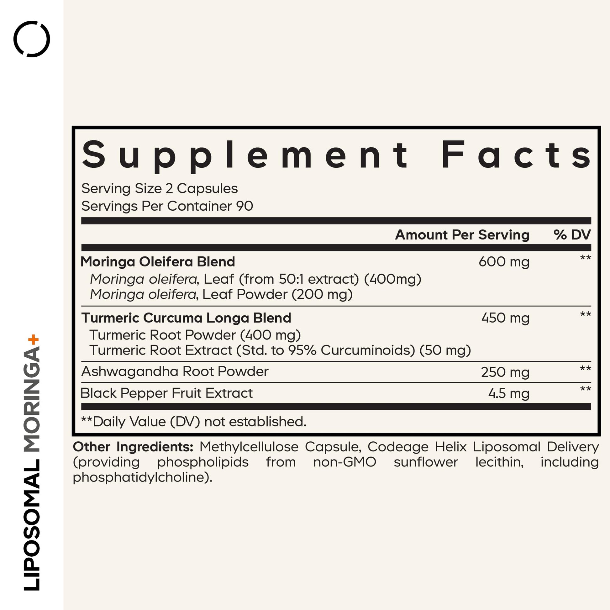 Codeage Liposomal Moringa+ Supplement, 400mg Moringa 50:1 Extract - Turmeric, Ashwagandha, Black Pepper, 3-Month Supply, Vegan Moringa Powder - 180 Capsules Codeage uk supplements