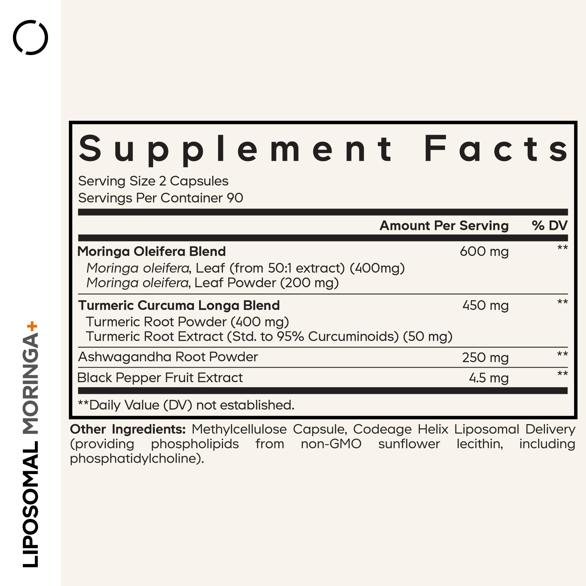Codeage Liposomal Moringa+ Supplement, 400mg Moringa 50:1 Extract - Turmeric, Ashwagandha, Black Pepper, 3-Month Supply, Vegan Moringa Powder - 180 Capsules Codeage uk supplements