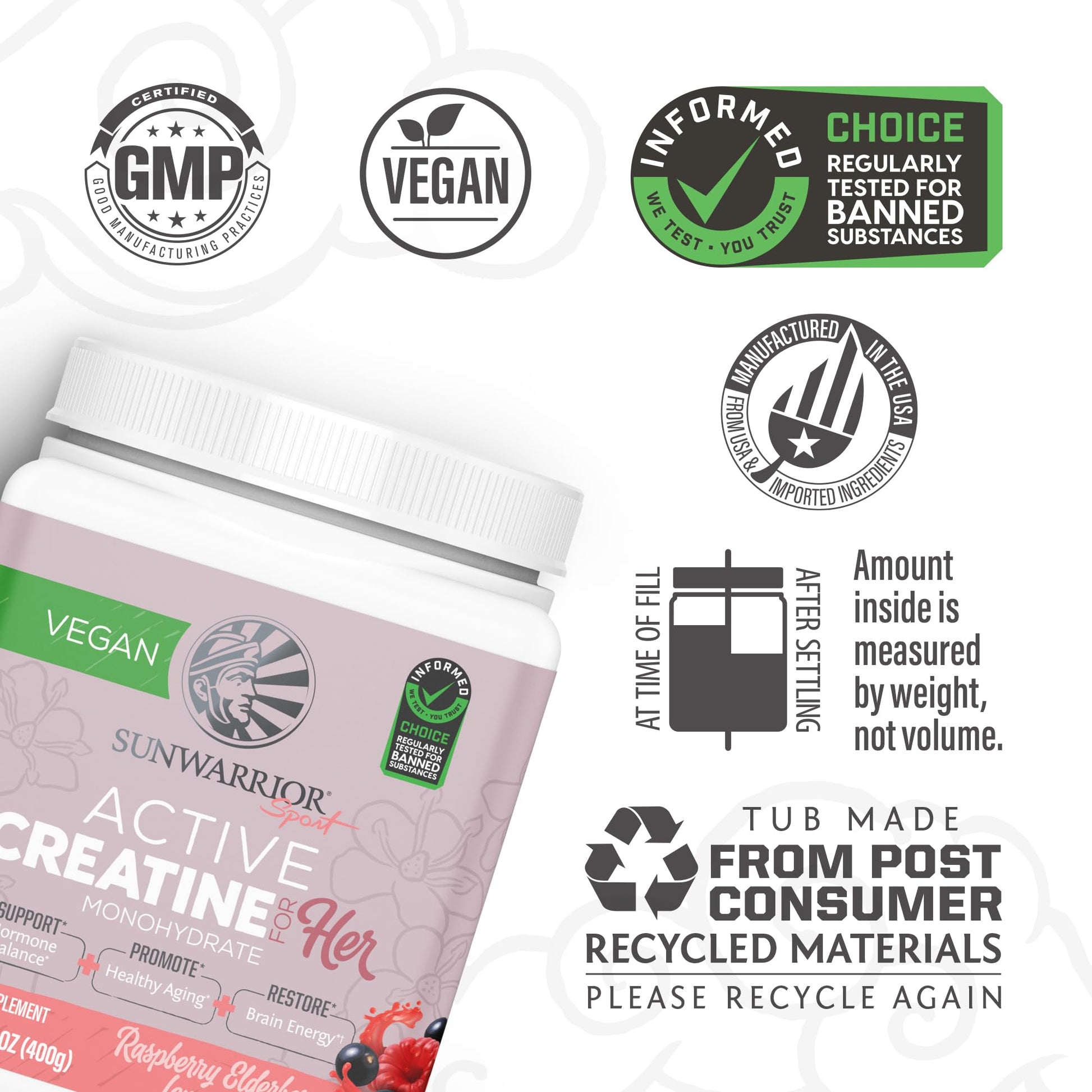 Sunwarrior Creatine for Women Monohydrate Powder Micronized Pre Workout Recovery Supplement Support Muscle Building Strength Training Cognition | Vegan and Easily Mixes 50 Servings, Raspberry Lemonade Sunwarrior uk supplements