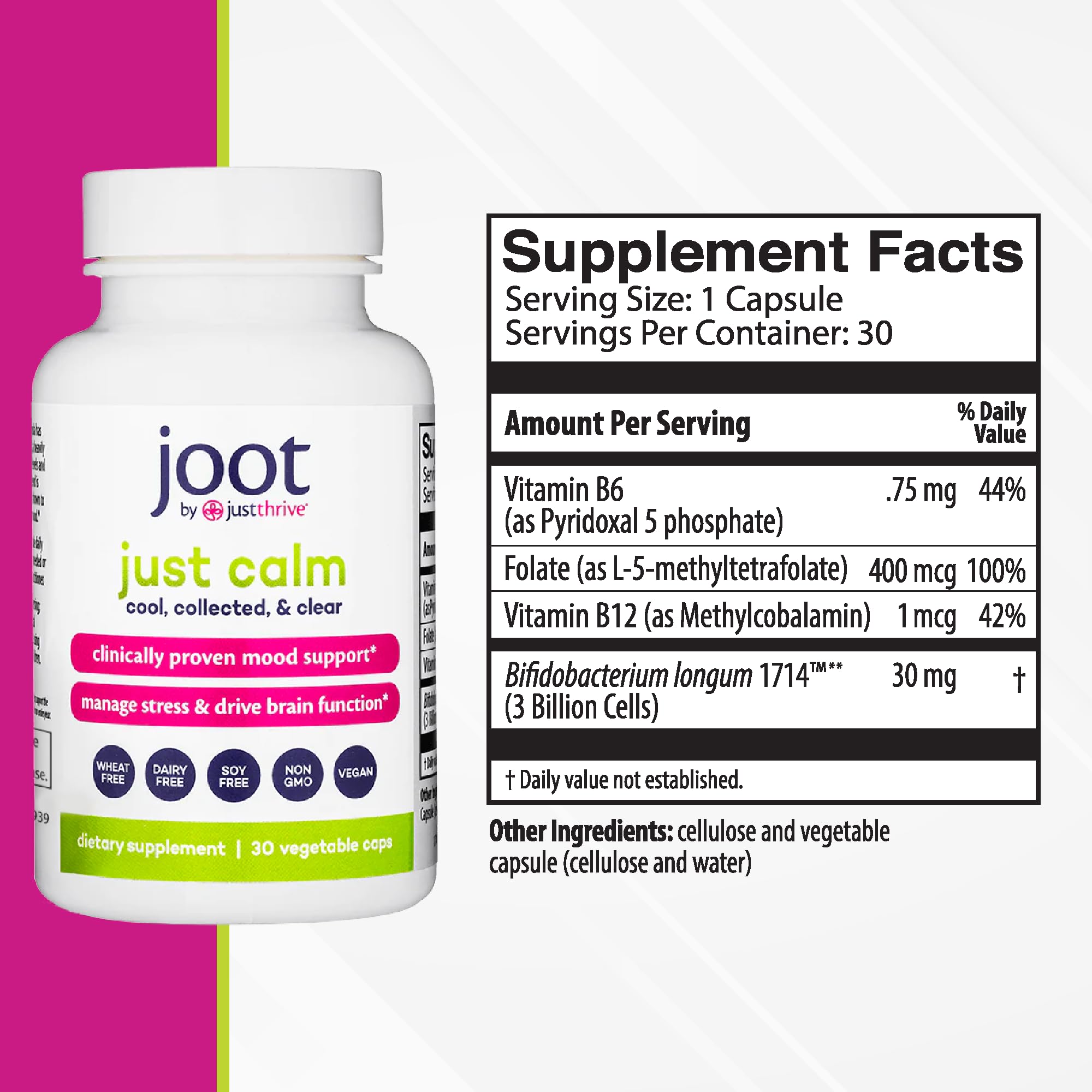 Just Thrive - Just Calm - Cortisol Manager - Calming, Memory, and Mood Support Supplement - Vegan, 30 Calm Capsules Just Thrive uk supplements
