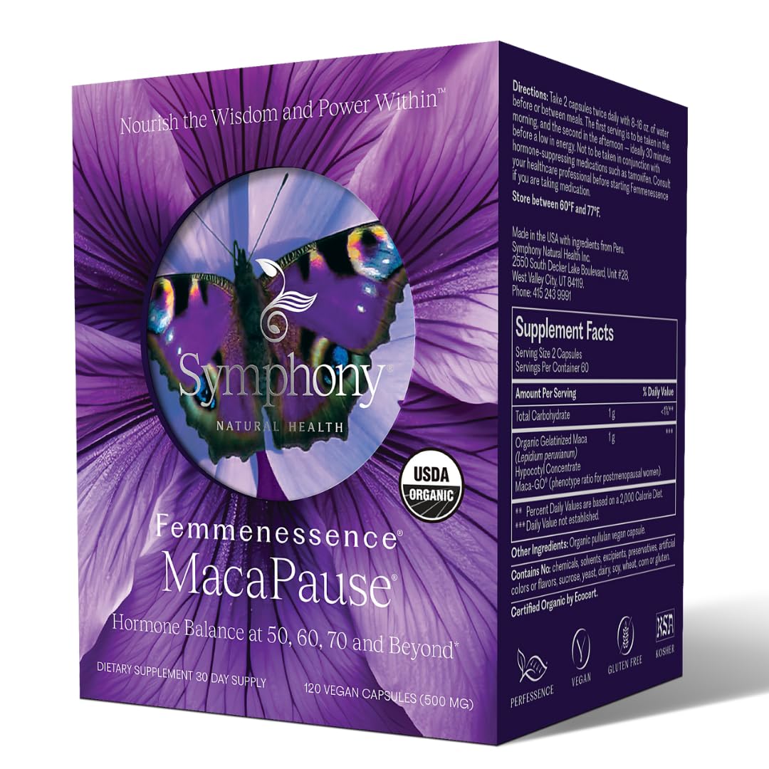Femmenessence® MacaPause® – Clinically Proven Postmenopausal Organic Vegan Supplement for Natural Hormone Balance, Menopause Symptom Relief, Bone & Heart Health (120 Capsules, 30 Day Supply) Natural Health International uk supplements