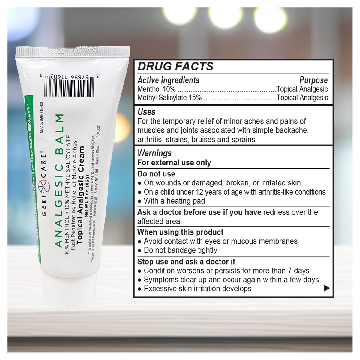 GeriCare Topical Analgesic Cream, Menthol 10%, Methyl Salicylate 15%, Fast Absorption, Pain Relief of Minor Muscle Aches, Body Stiffness, Joint Pain & Soreness, 3 Ounce (Pack of 1) GeriCare uk supplements