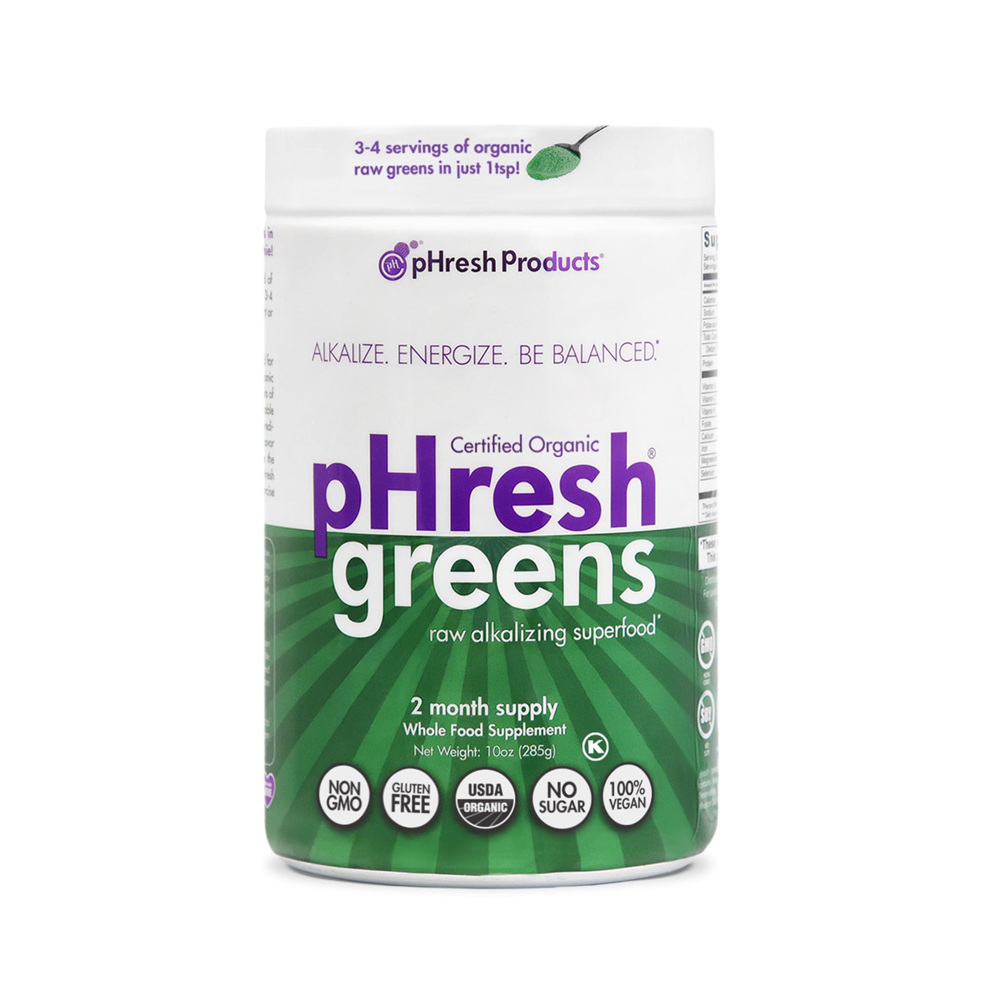pHresh - Greens Raw Alkalizing Superfood Greens Powder - 2 Month Supply - Vegan, Kosher, Gluten Free - Natural Enzymes, Nutrients - Approved for Intermittent Fasting - 10 oz Phresh Products uk supplements