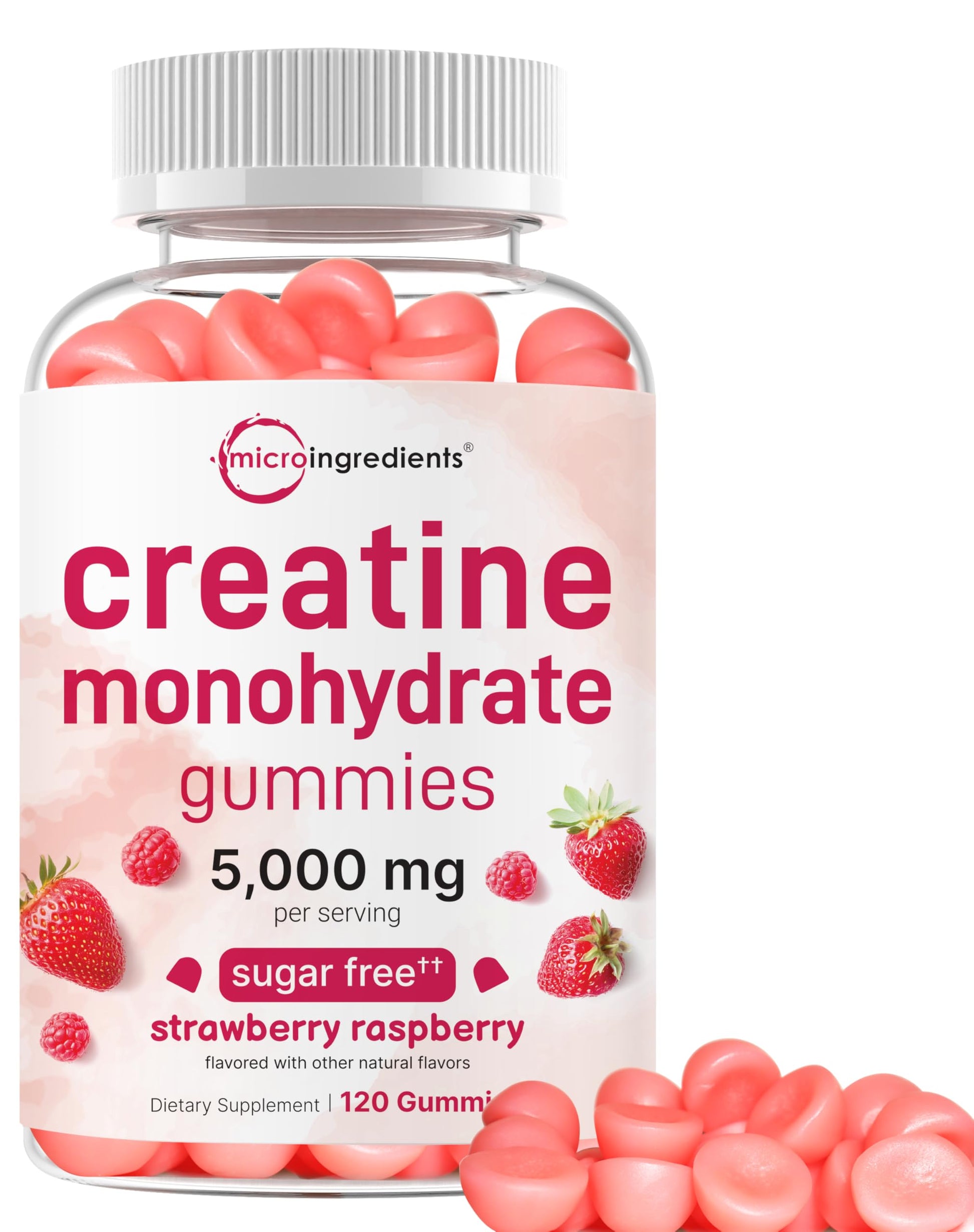 Creatine Monohydrate Gummies 5,000mg Per Serving, 120 Count | Sugar Free Strawberry Raspberry Flavored | Creatine for Women & Men | Pre Workout + Muscle Strength & Recovery Support | Non-GMO Micro Ingredients uk supplements