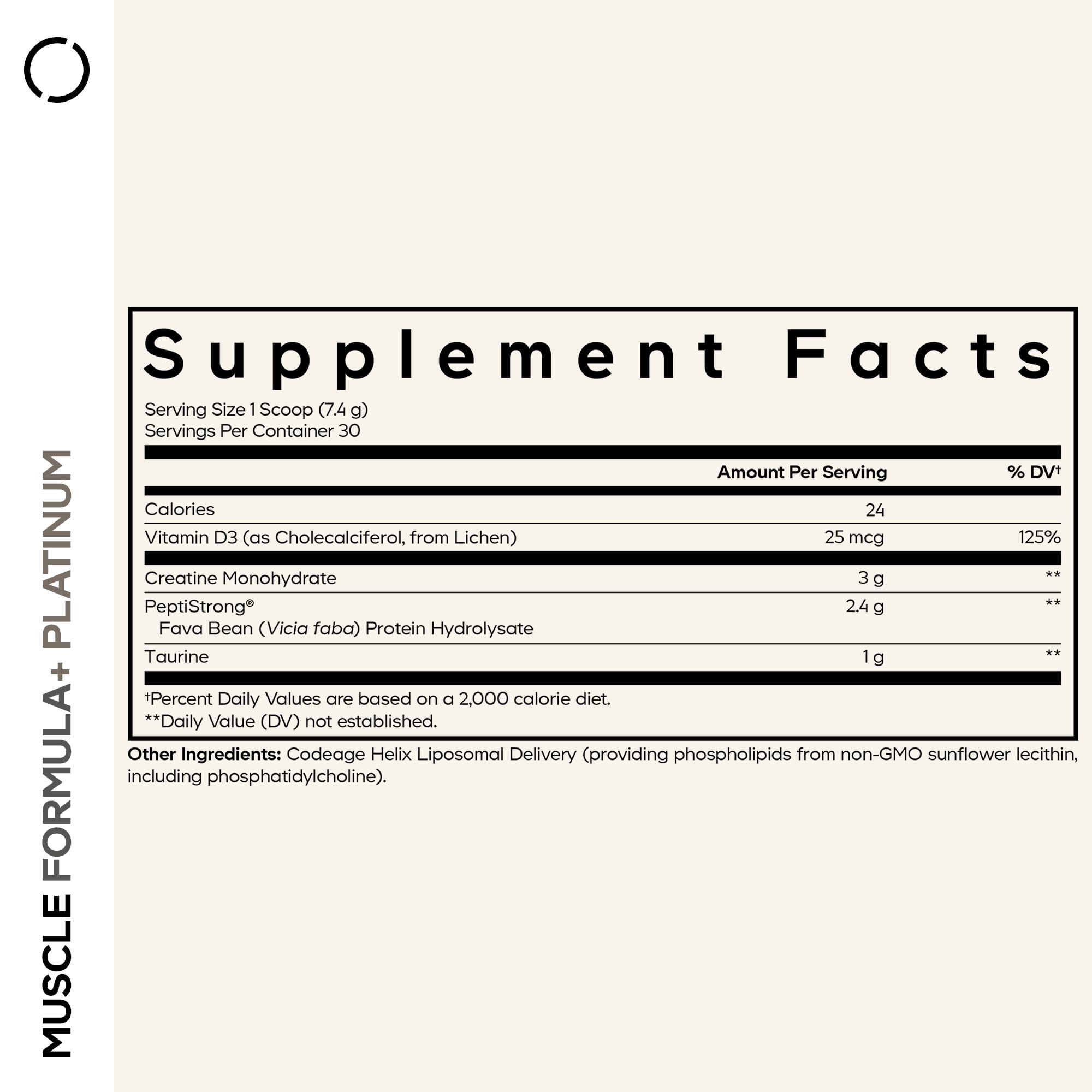 Codeage Muscle Formula+ Platinum Supplement - Creatine Monohydrate, PeptiStrong Fava Bean Protein Hydrolysate, Taurine, Vitamin D3, Liposomal Delivery - Non-GMO - Unflavored Protein Powder - 8.78 Oz Codeage uk supplements