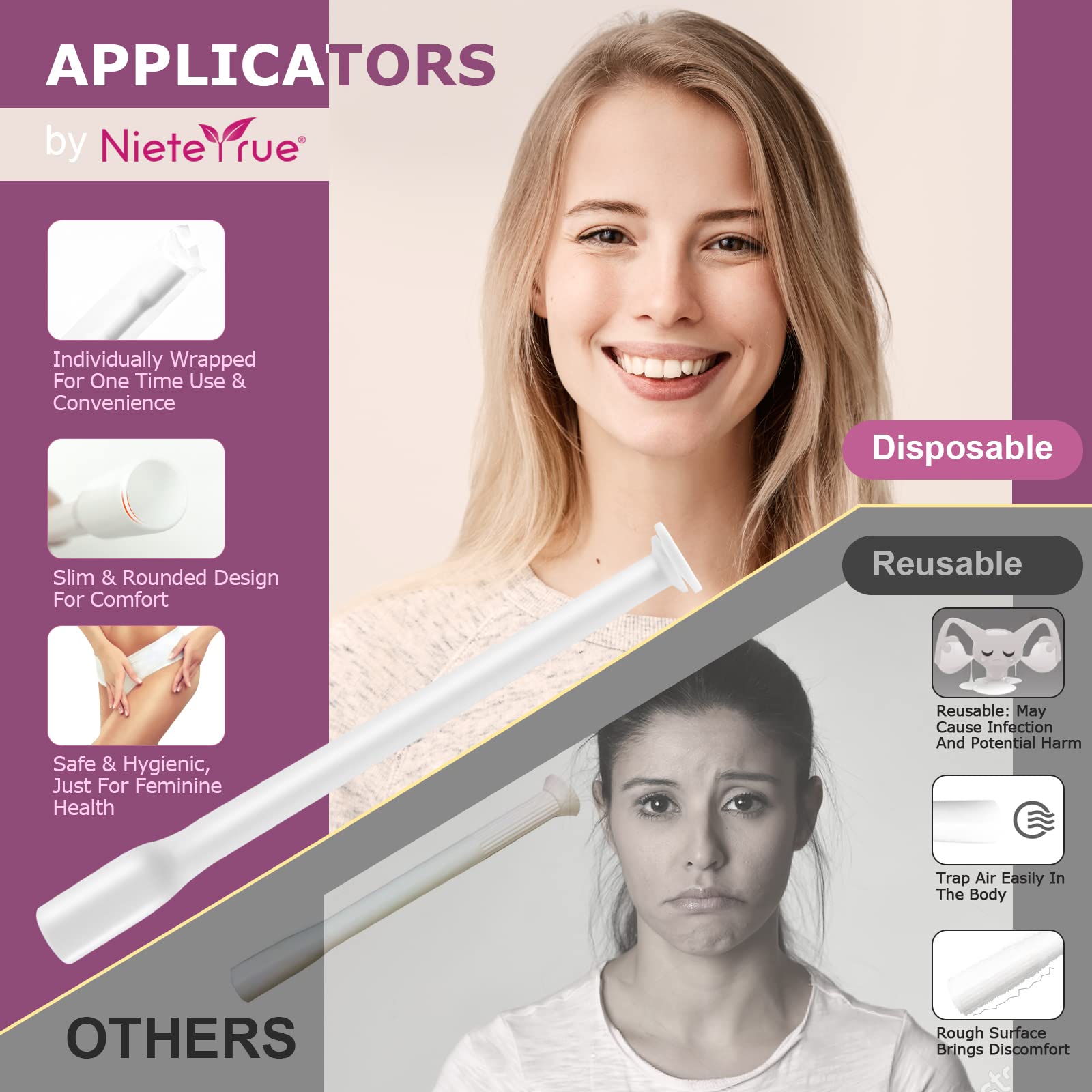 Nieteyrue (40 Packs) Disposable Vaginial Applicators Individually Wrapped Hygienic Fit Nieteyrue uk supplements