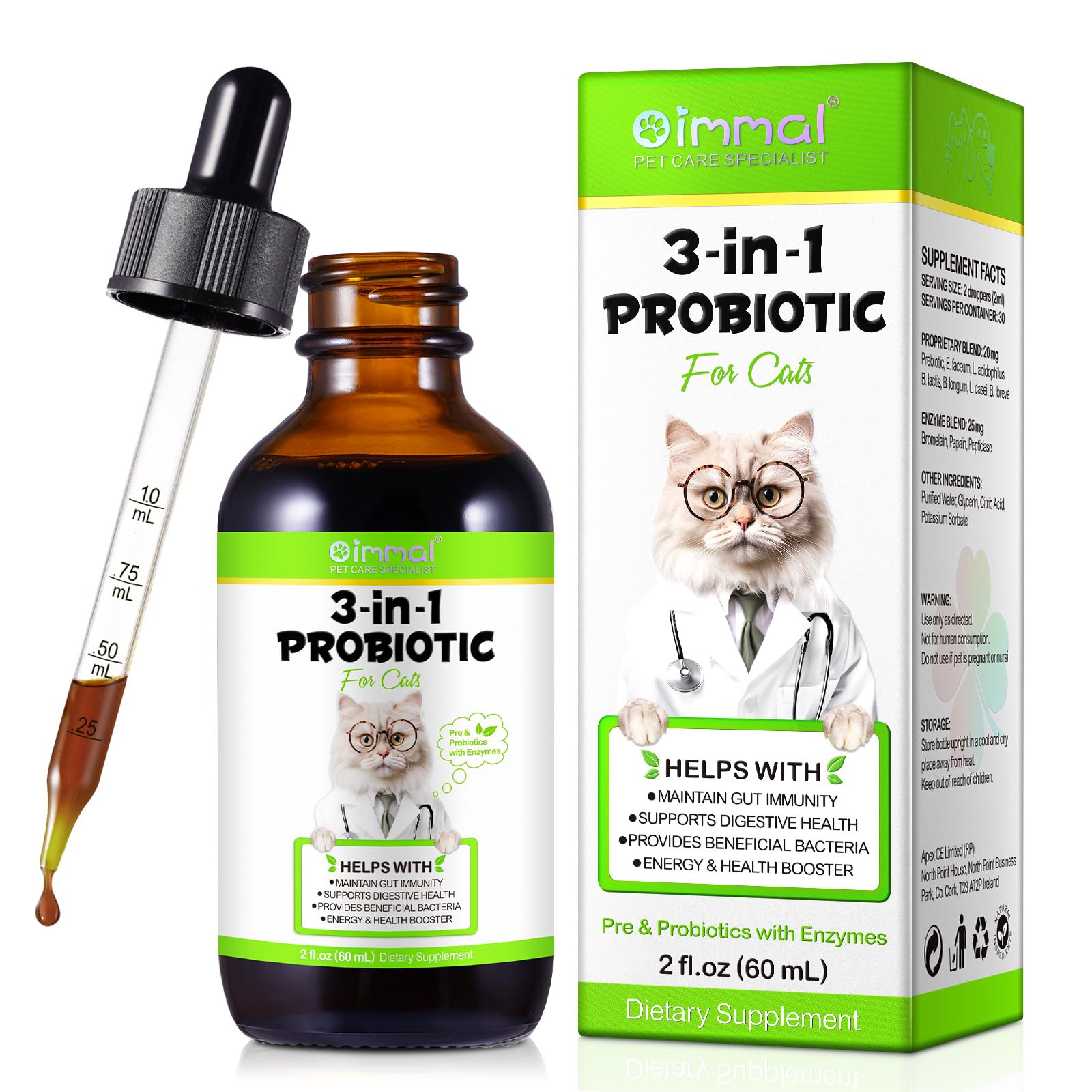 Liquid Cat Probiotic, Natural 3 in 1 Probiotic for Cats, Cat Digestive Support,Gut Health Support,Help with Diarrhea,Gas and Bloating, Cat Herbal Supplements- 60ml VOSIFSDIY uk supplements