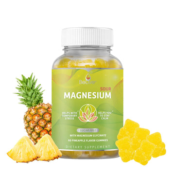 BeLive Magnesium Gummies 200mg - 60 Ct | Magnesium Glycinate Supplements for Relaxation, Stress Relief, and Sleep for Adults & Kids - Tasty and Tangy Pineapple Flavor BeLive uk supplements