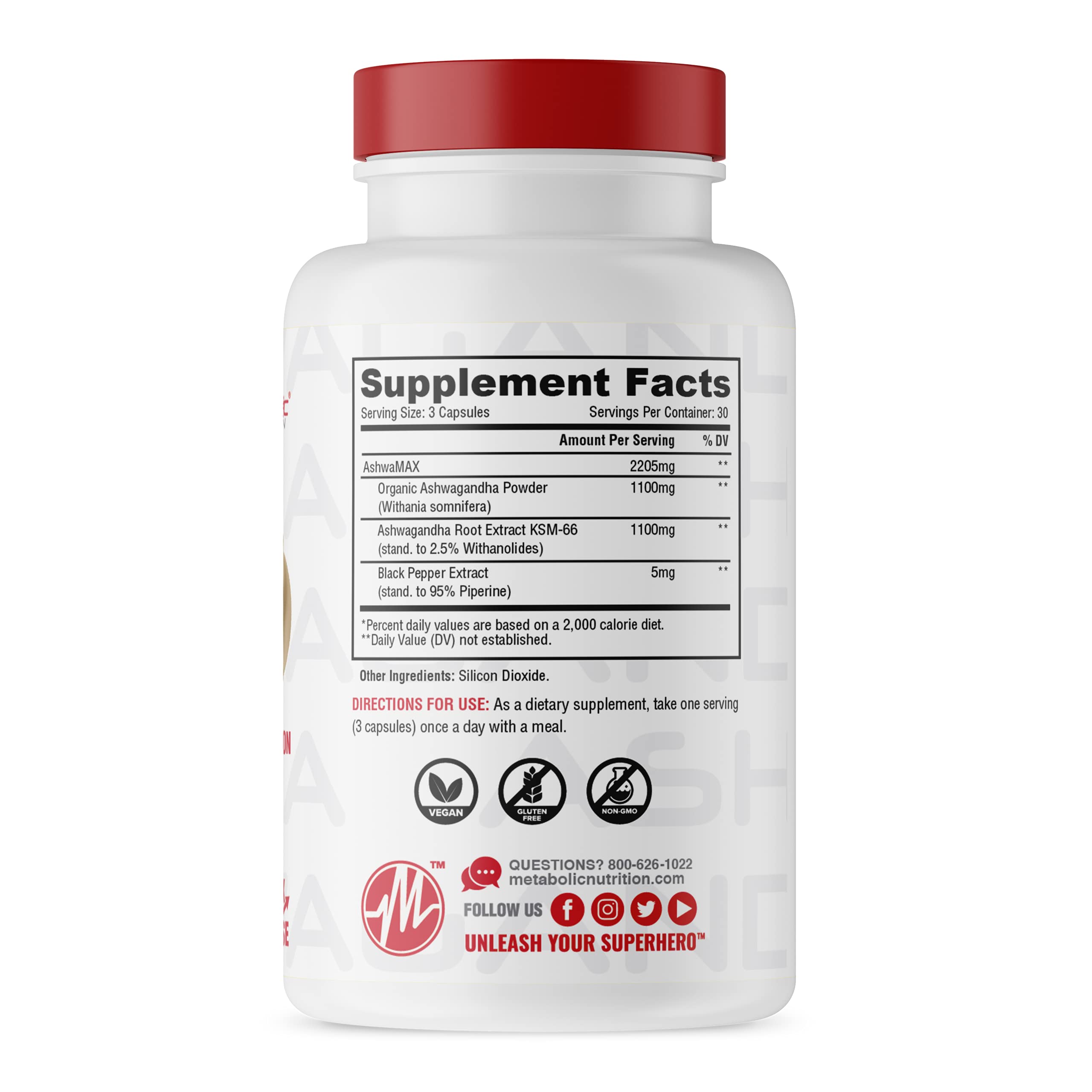 Metabolic Nutrition Ashwagandha 2200mg Made with Organic Ashwagandha Powder and Black Pepper Extract, 90 Vegan Capusles Metabolic Nutrition uk supplements