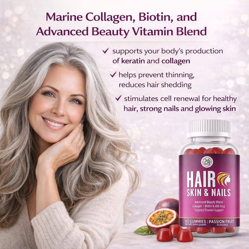 Grab The Gold Hair Skin & Nails Vitamins for Women | Gummies with 6000mcg Biotin & Collagen | 10 Essential Vitamin & Minerals | Gluten-Free, Non-GMO, Passion Fruit Flavor | 1 Month Supply, Made in USA Grab The Gold uk supplements