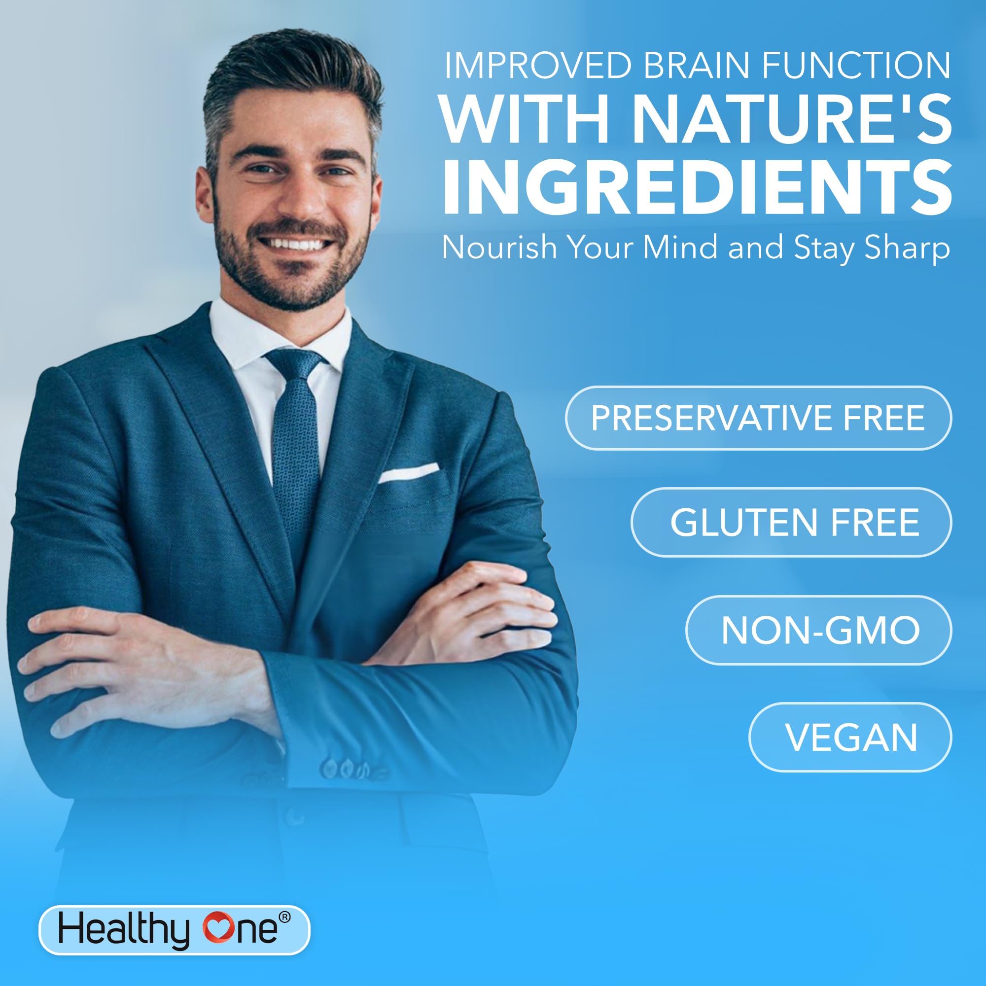 Healthy Mind - Safe for Teens - Brain Fog - Cognitive Function - Concentration - Focus - Neural Optimization - Mood - Ginkgo Biloba - Ginseng - Rhodiola - Bacopa - Gotu Kola - Green Tea - 60 Count Healthy One uk supplements