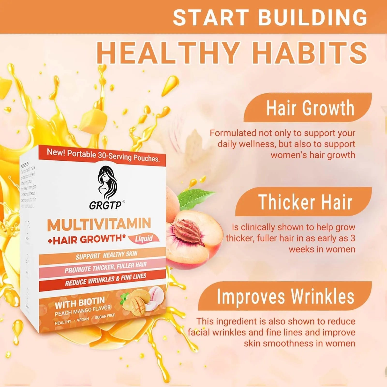Liquid Multivitamin + Hair Growth | Biotin 10000mcg | Support Healthy Skin,Promote Thicker,Fuller Hair,Reduce Wrinkles & Fine Lines | 15.22 Fl Oz GRGTP uk supplements