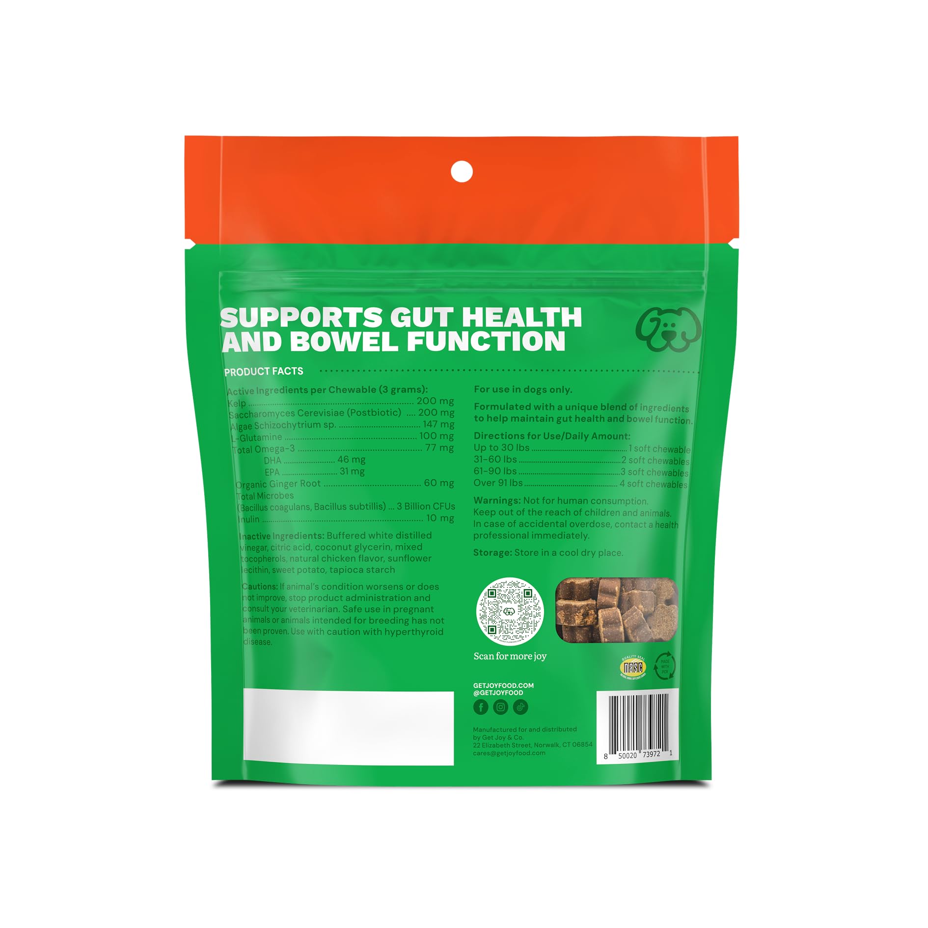 Get Joy Digestion Chews, Gut Health Supplement for Dogs, Vet Recommended Soft Daily Digestive Health & Immune Support with Prebiotics, Probiotics & Postbiotics, Made in USA, 90 Count Get Joy uk supplements