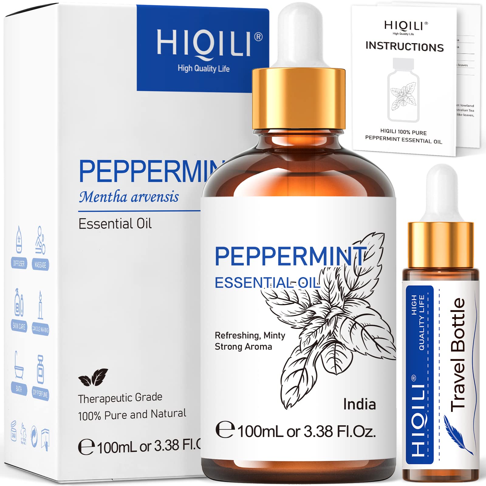 HIQILI Peppermint Oil 100ML, 100% Pure Peppermint Essential Oil Natural for Diffuser HIQILI uk supplements
