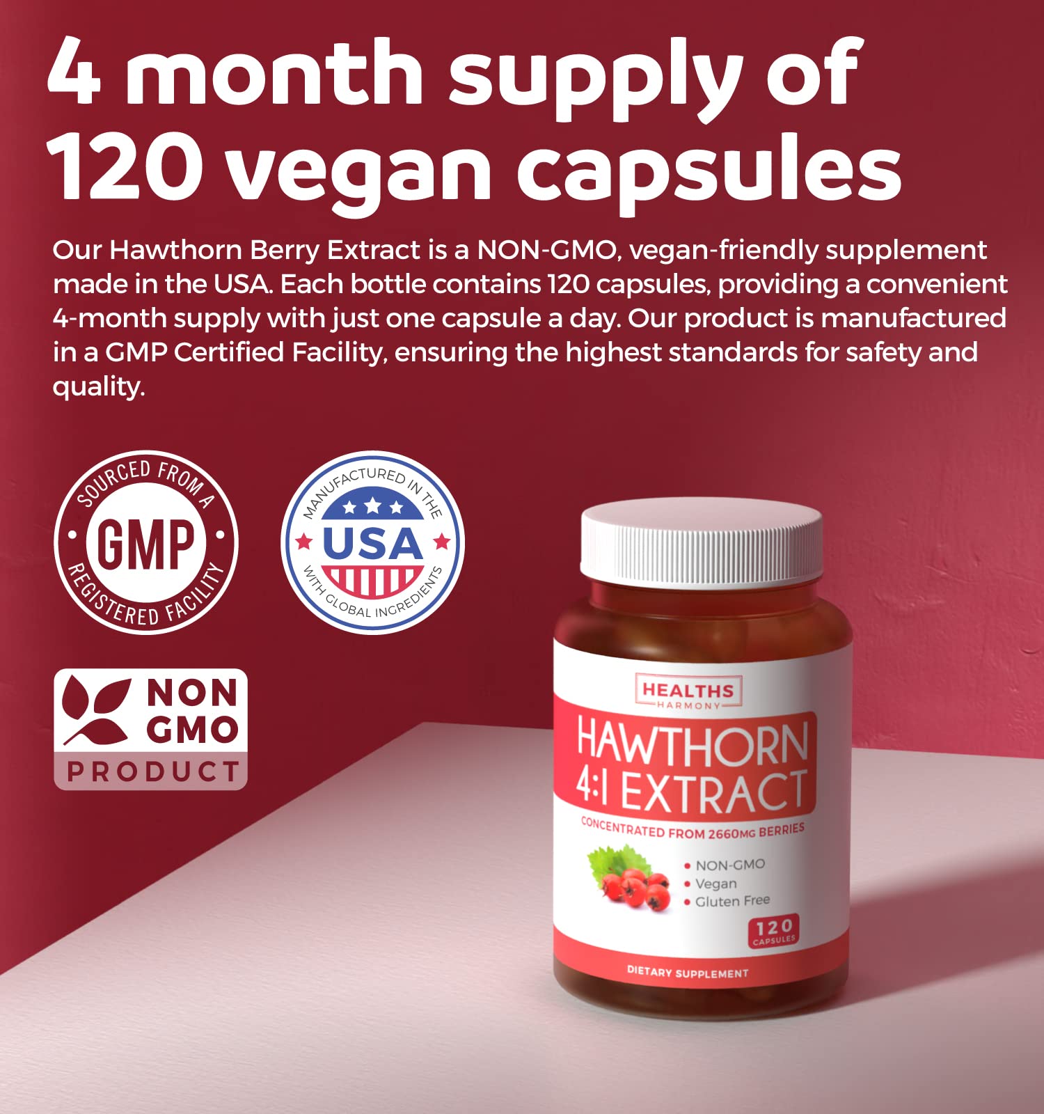Hawthorn Berry Capsules - 4 Month Supply Digestion & Heart Health Supplement Healths Harmony uk supplements