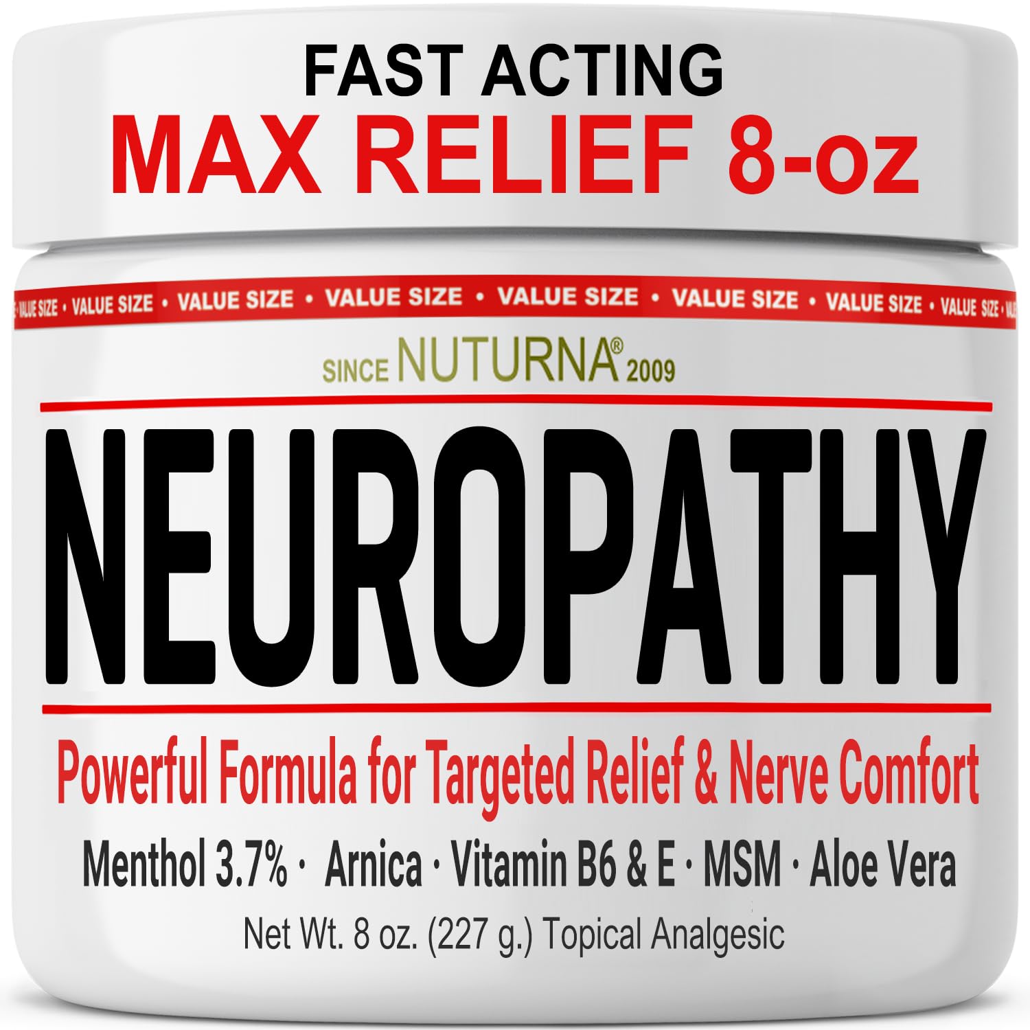 Neuropathy Nerve Cream - Fast Acting for Feet Hands Legs Toes - Ultra Strength Menthol, Arnica, Aloe Vera, MSM, Natural Soothing Nerve Comfort - Extra Large 8 oz Nuturna uk supplements