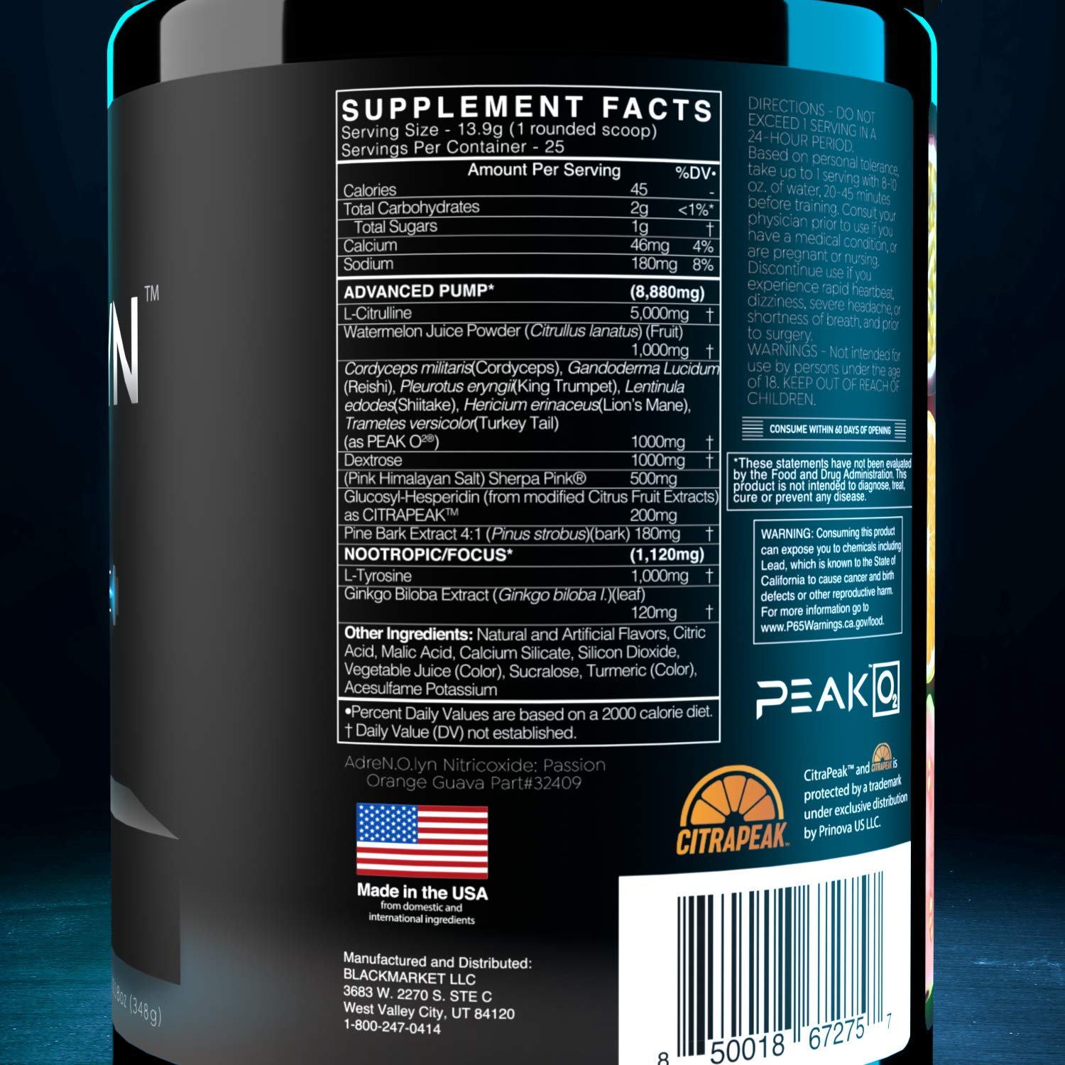 BLACKMARKET AdreNOlyn Stim Free Pre Workout - Caffeine Free Flavored Powdered Drink BLACKMARKET uk supplements