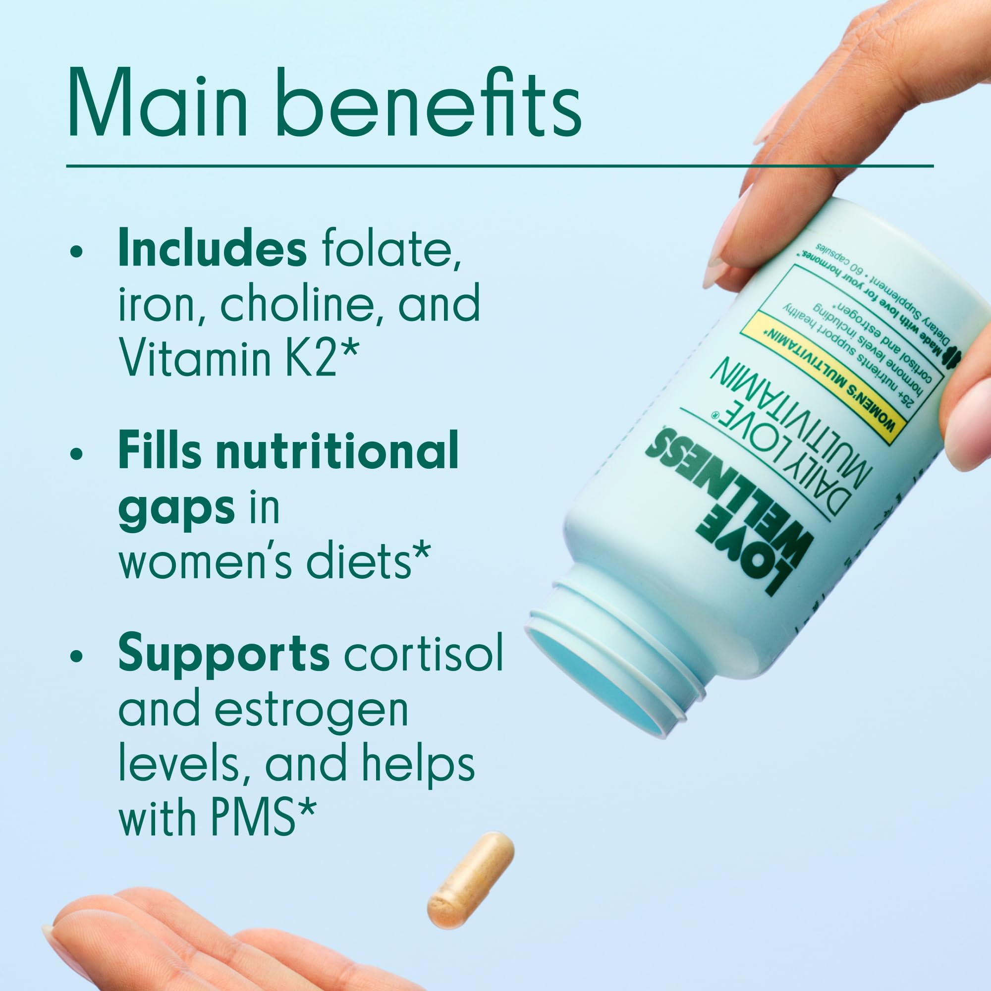 Love Wellness Daily Love Multivitamin for Women | Supports Energy, Cortisol, Immune Health, Stress Relief, & PMS | Complete with Vitamin D, C, Iron, Calcium, Zinc, & Biotin, Magnesium | 60 Count Love Wellness uk supplements