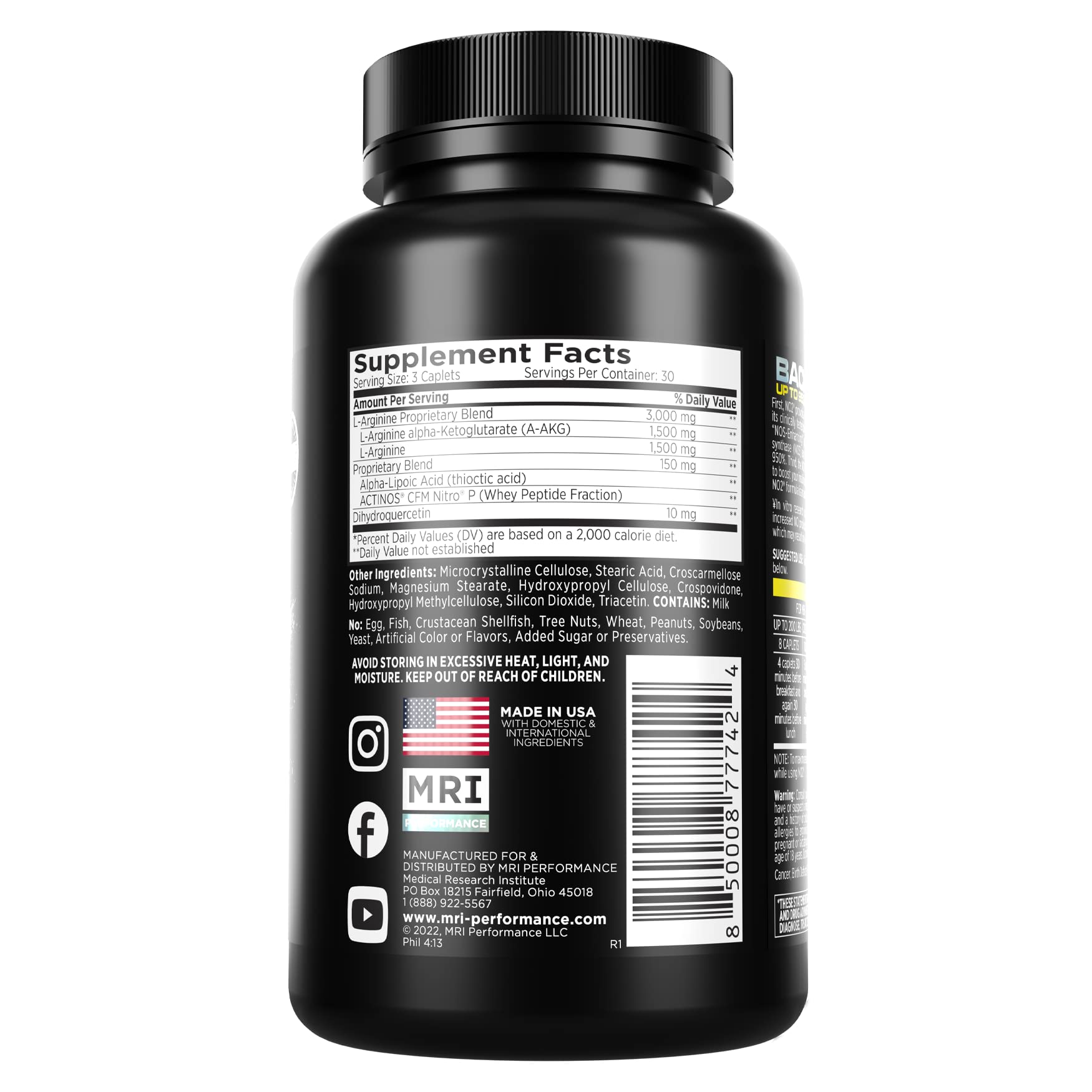 MRI Performance NO2 Nitric Oxide Booster, Original Formula with 3,000mg L-Arginine & AAKG, Nitric Oxide Production, Healthy Blood Pressure & Heart Health (90 Caplets) MRI uk supplements