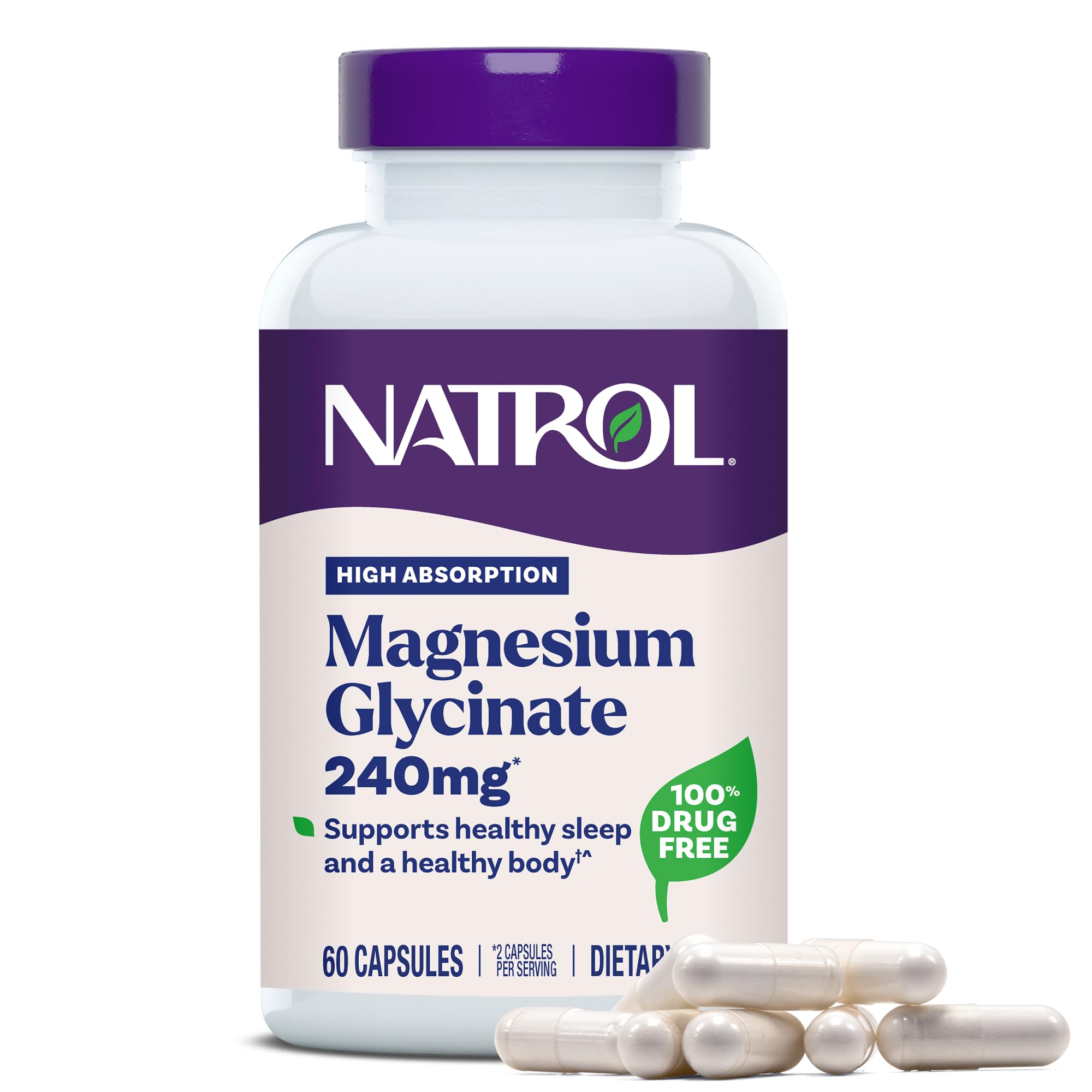 Natrol Magnesium Glycinate Supplements 240 mg - High Absorption - Calm Magnesium Glycinate for Sleep - 60 Capsules, 30 Day Supply Natrol uk supplements