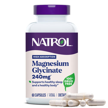 Natrol Magnesium Glycinate Supplements 240 mg - High Absorption - Calm Magnesium Glycinate for Sleep - 60 Capsules, 30 Day Supply Natrol uk supplements