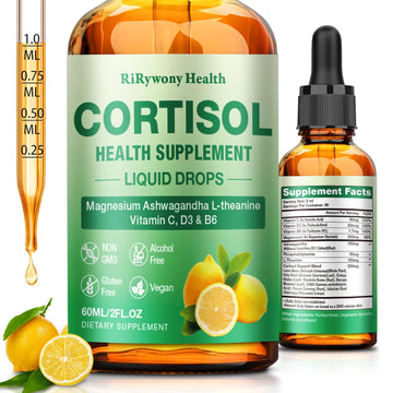 Cortisol Supplement for Women & Men - Cortisol Detox Reducer Magnesium Glycinate, Ashwagandha, L-Theanine, Phosphatidylserine - Hormone Balance for Calm Mood Focus Sleep (2 FL.OZ Lemon) RiRywony Health uk supplements