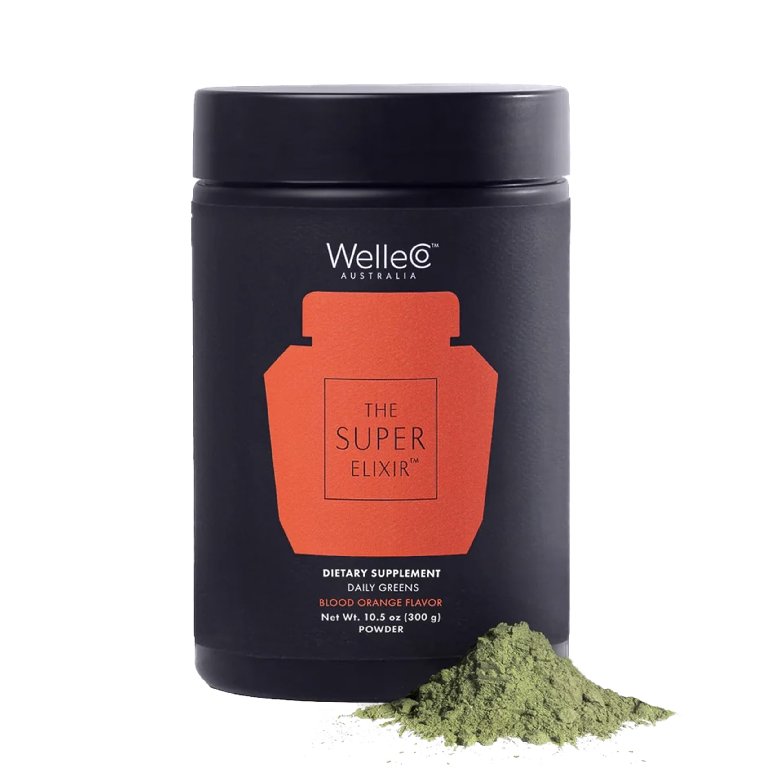 WelleCo The Super Elixir Daily Greens Powder, Probiotic Drink Mix with Whole Foods, Gluten Free, Vegan Gut Health Powder, Energy, Immunity, Healthy Skin, Hair & Nails (Jar, Blood Orange) WelleCo uk supplements