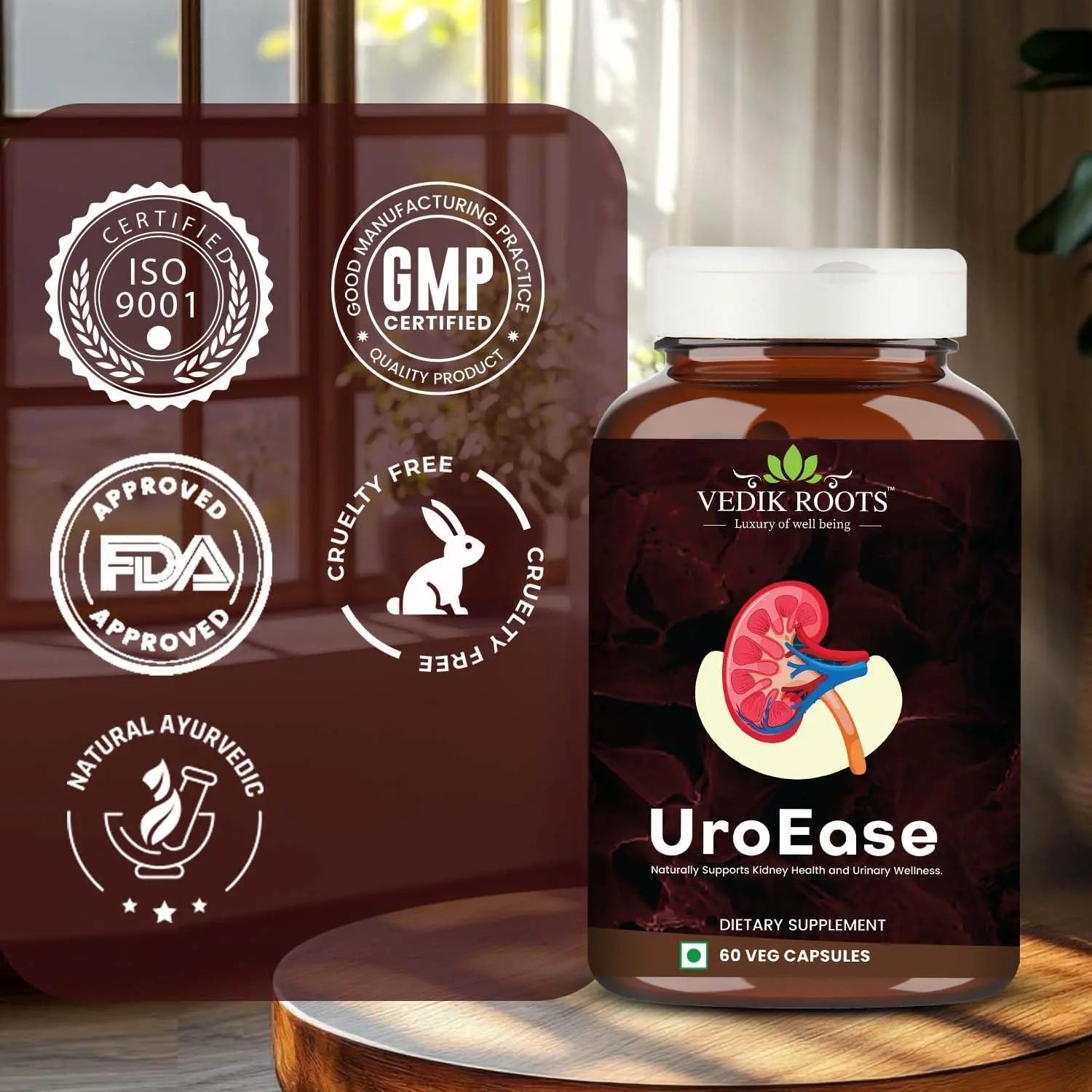 VEDIKROOTS UroEase | Ayurvedic Herbal Supplement for Kidney Health & Uric Acid Levels | Supports Urinary Tract Health | 60 Veg Capsules VEDIKROOTS uk supplements
